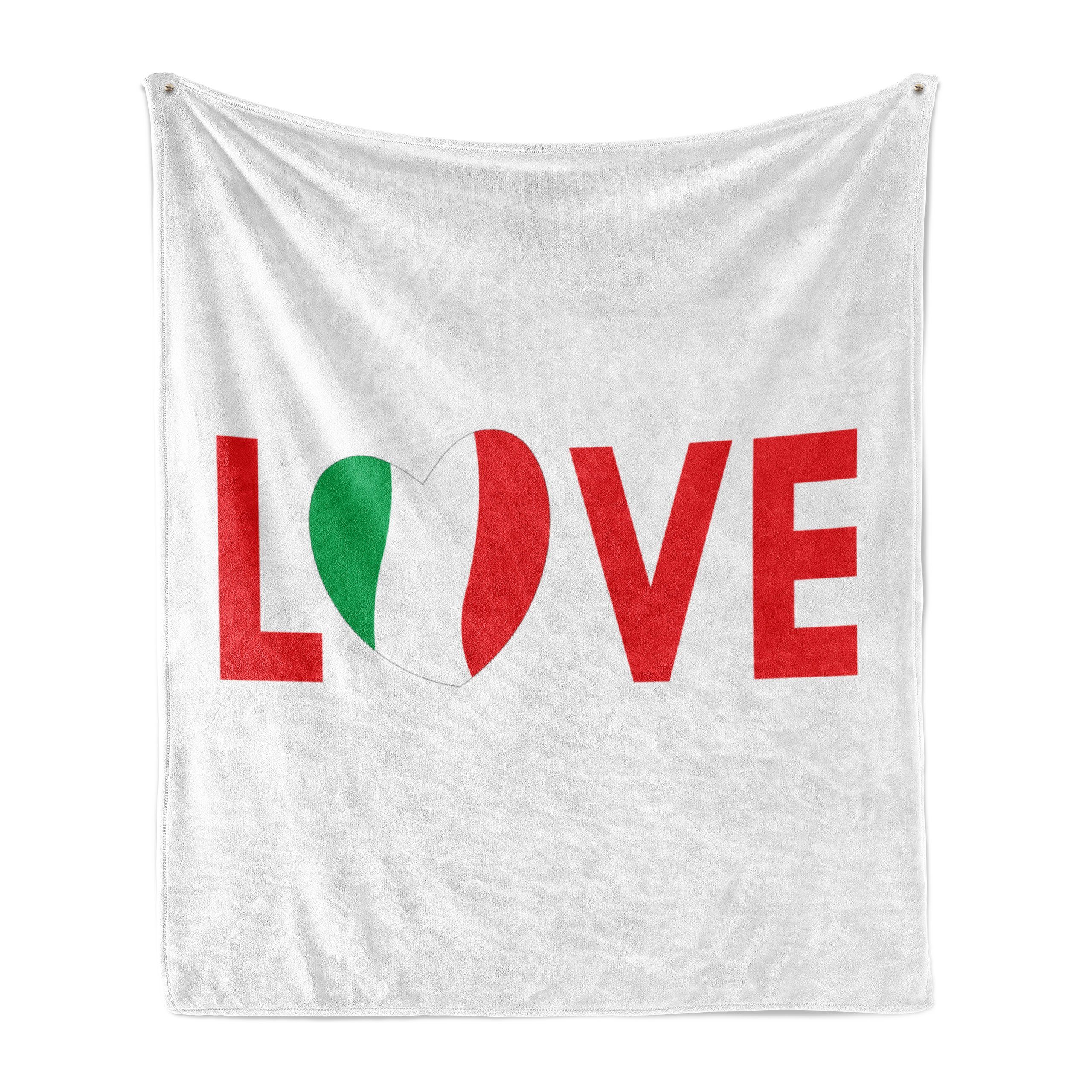 Wohndecke Gemütlicher Plüsch für den Innen- und Außenbereich, Abakuhaus, Italien Liebe-Zeichen mit italienischer Flagge