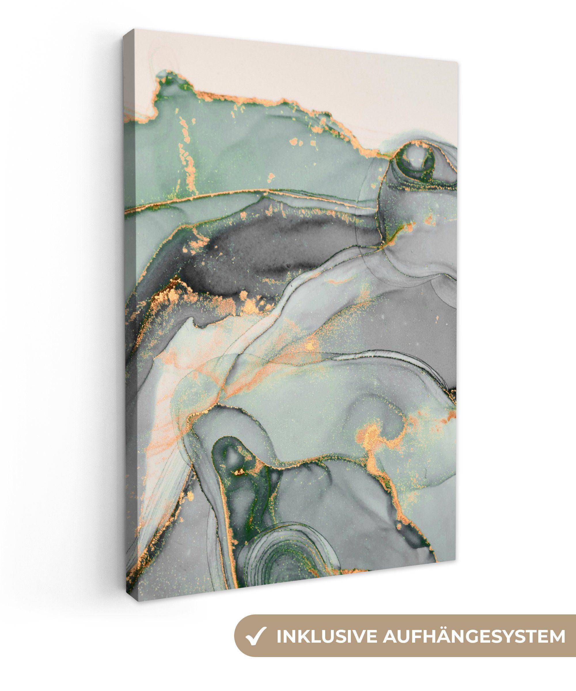 OneMillionCanvasses® Leinwandbild Gold - Marmor - Grün - Luxus - Glitzer - Marmoroptik, Fotodruck (1 St), Leinwand Canvas Wandbild, Wanddekoration 20x30 cm