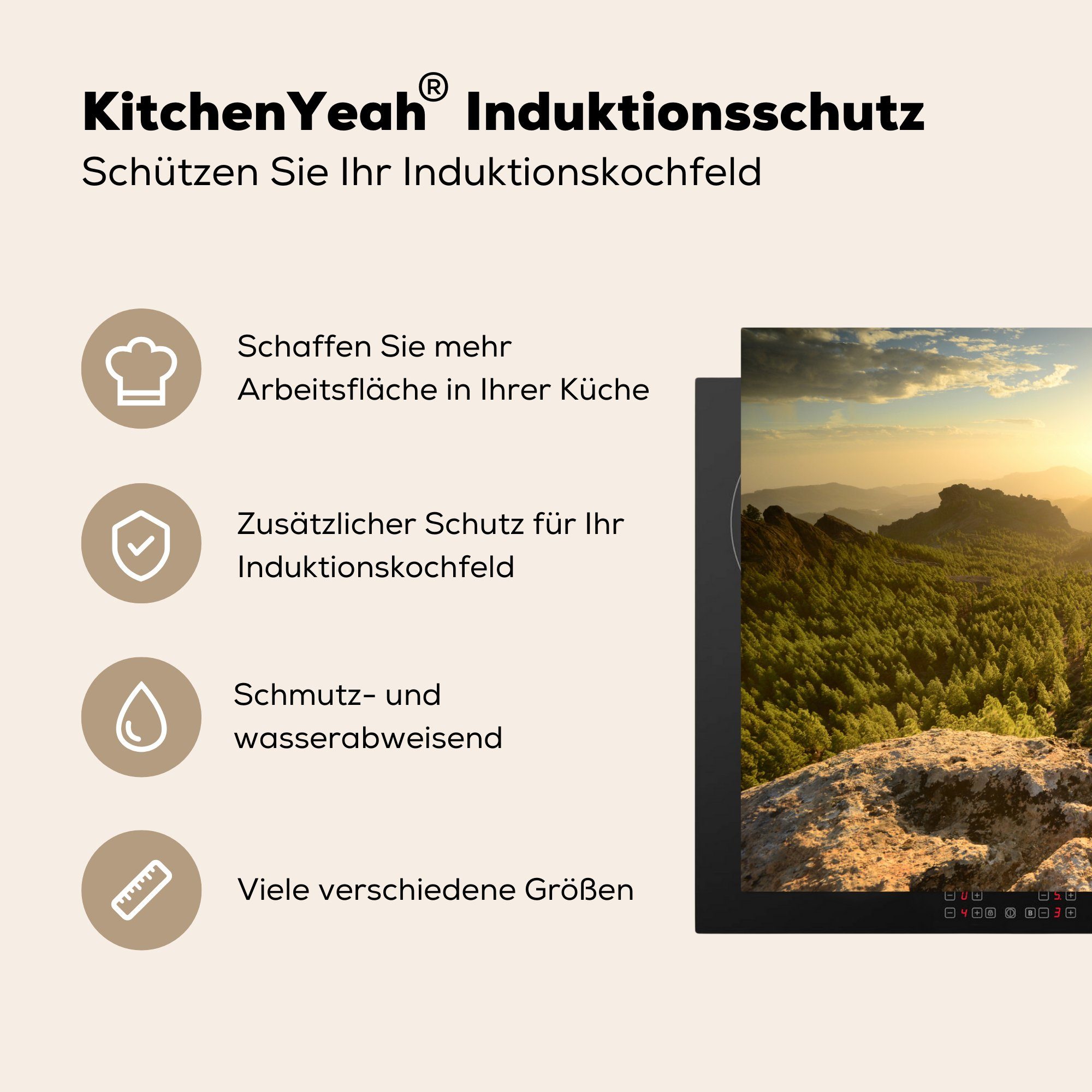 Roque Herdblende-/Abdeckplatte 81x52 für tlg), Induktionskochfeld Ein küche, Schutz (1 Ceranfeldabdeckung MuchoWow Gran Canaria, die Nublo Sonnenuntergang auf cm, am Vinyl,