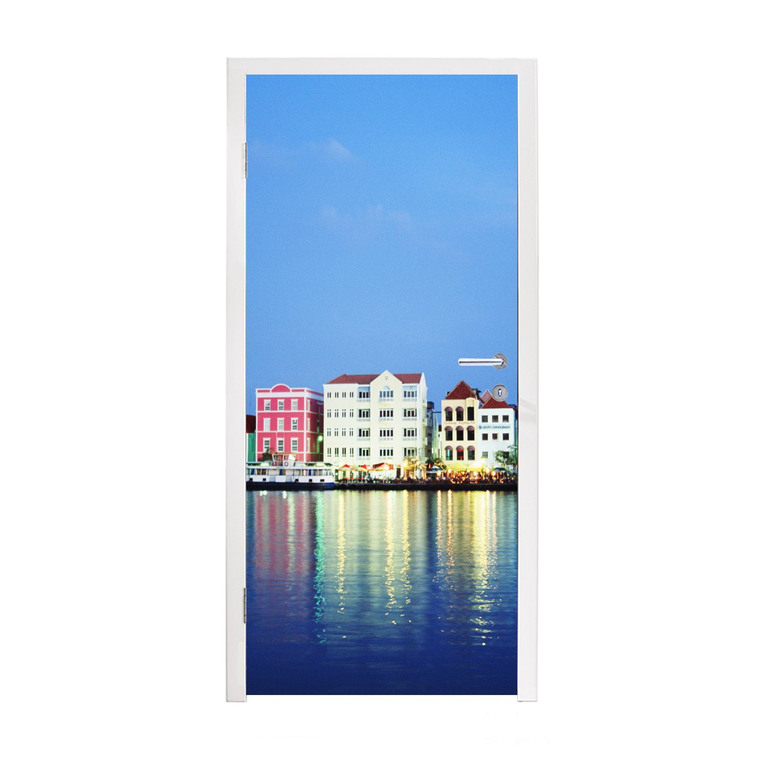 MuchoWow Türtapete Skyline - Willemstad - Curaçao, Matt, bedruckt, (1 St), Fototapete für Tür, Türaufkleber, 75x205 cm