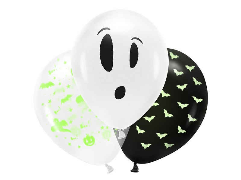 partydeco Luftballon, Schwarzlicht Luftballons Neon 27cm schwarz weiß fluoreszierend 3er Set