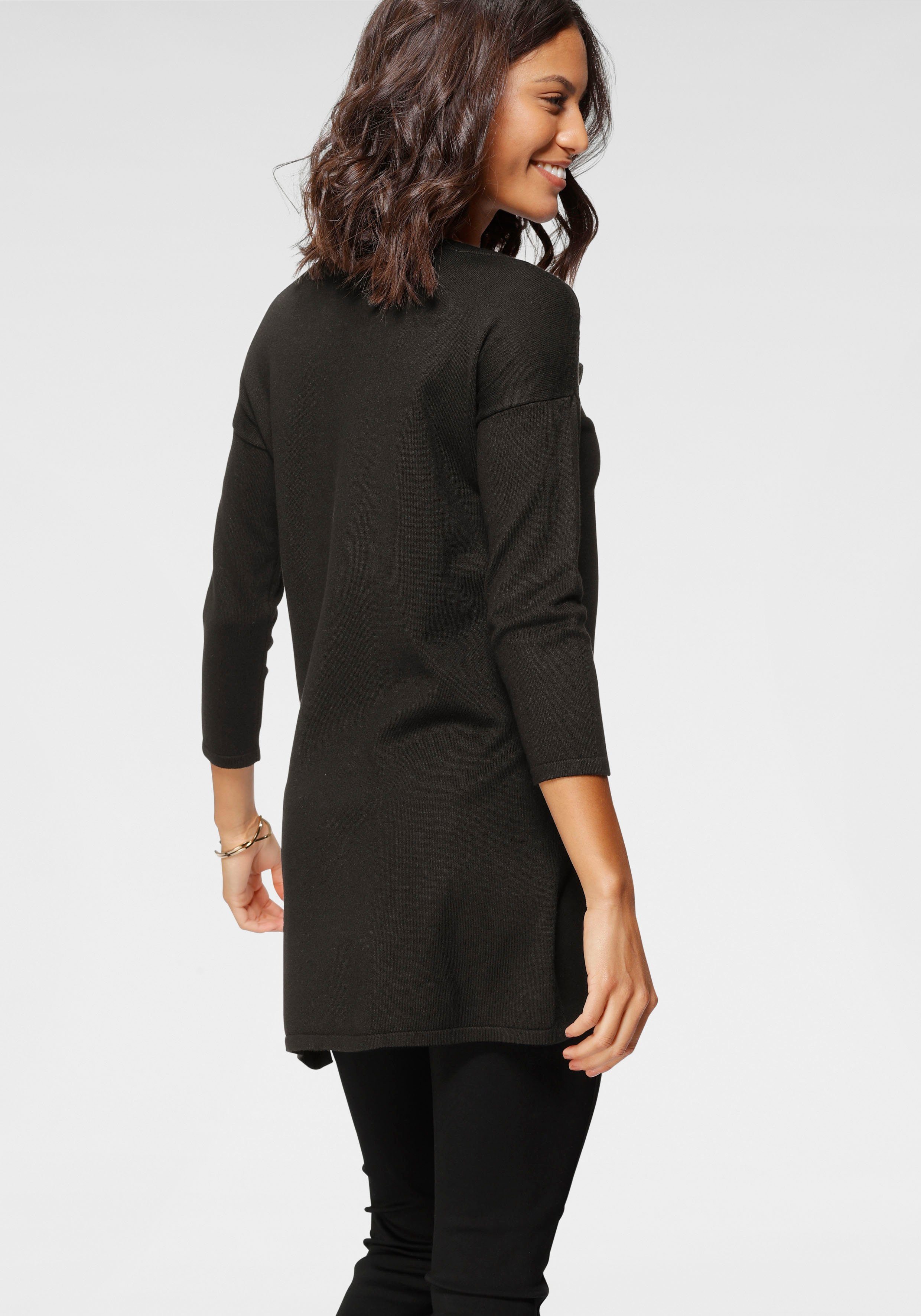 Laura Scott Longpullover Feinstrick mit U-Boot Ausschnitt und seitlichem Schlitz