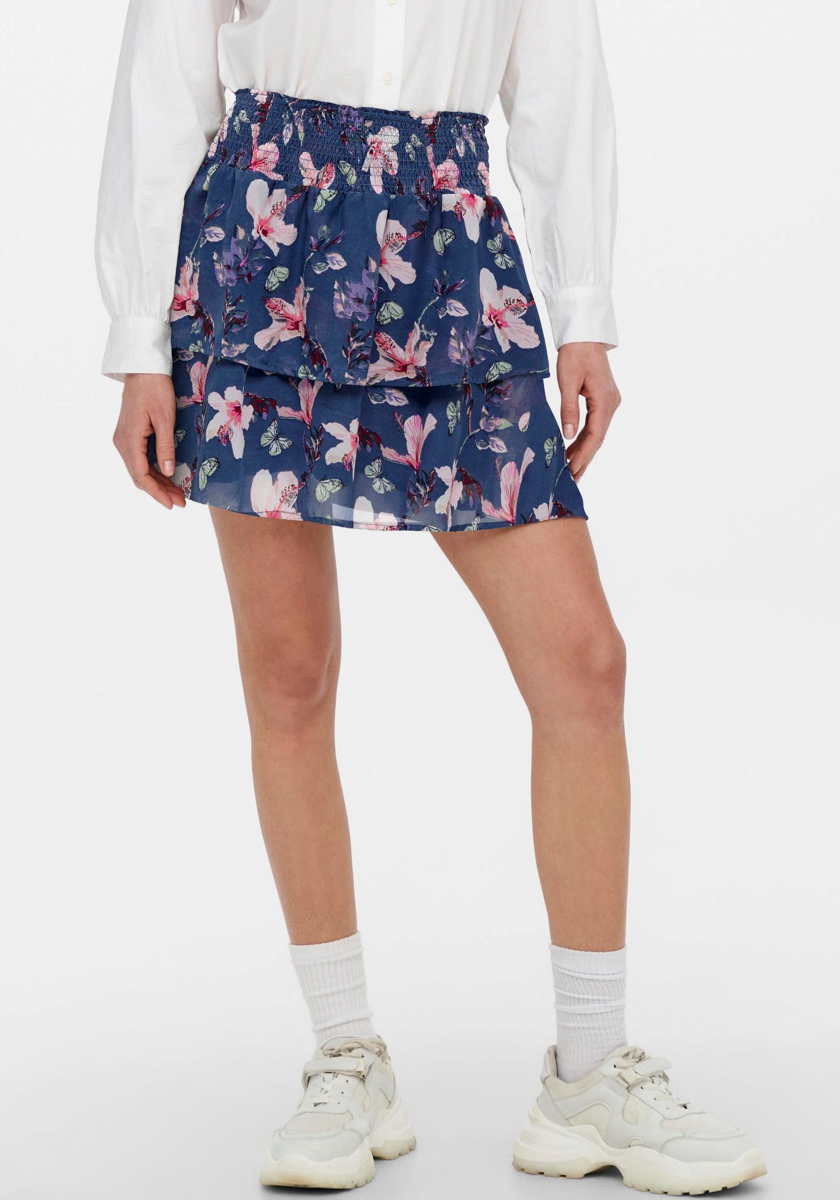 Indigo LAYERED AOP:Nova SMOCK ONLANN Vintage ONLY butterfly Minirock STAR floral SKIRT