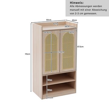 Merax Highboard mit Polyrattan-Tür, mit verstellbaren Einlegeböden, Schuhschrank Landhausstil