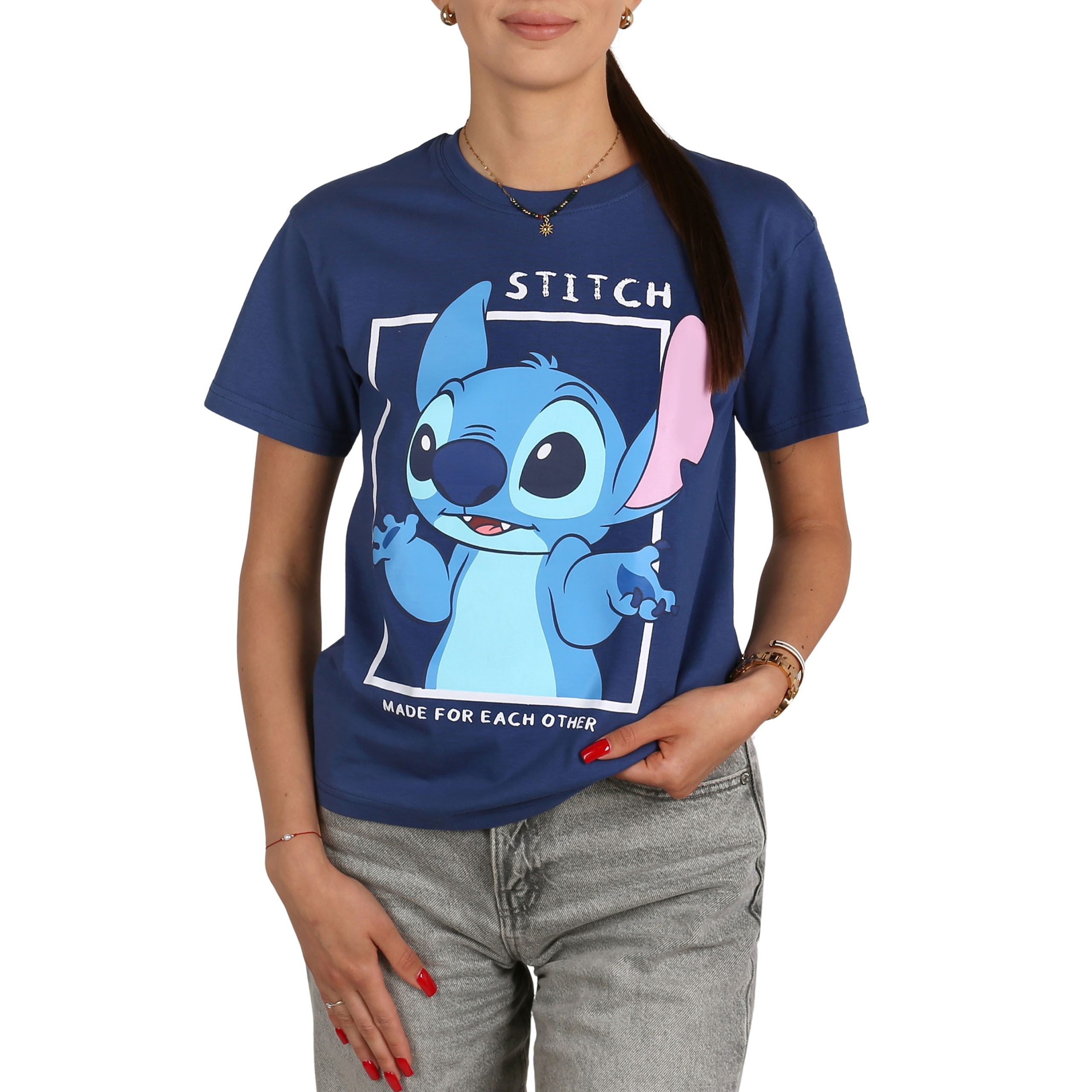 Disney T-Shirt DISNEY Stitch Damen-T-Shirt, kurzarm, 100 % Baumwolle