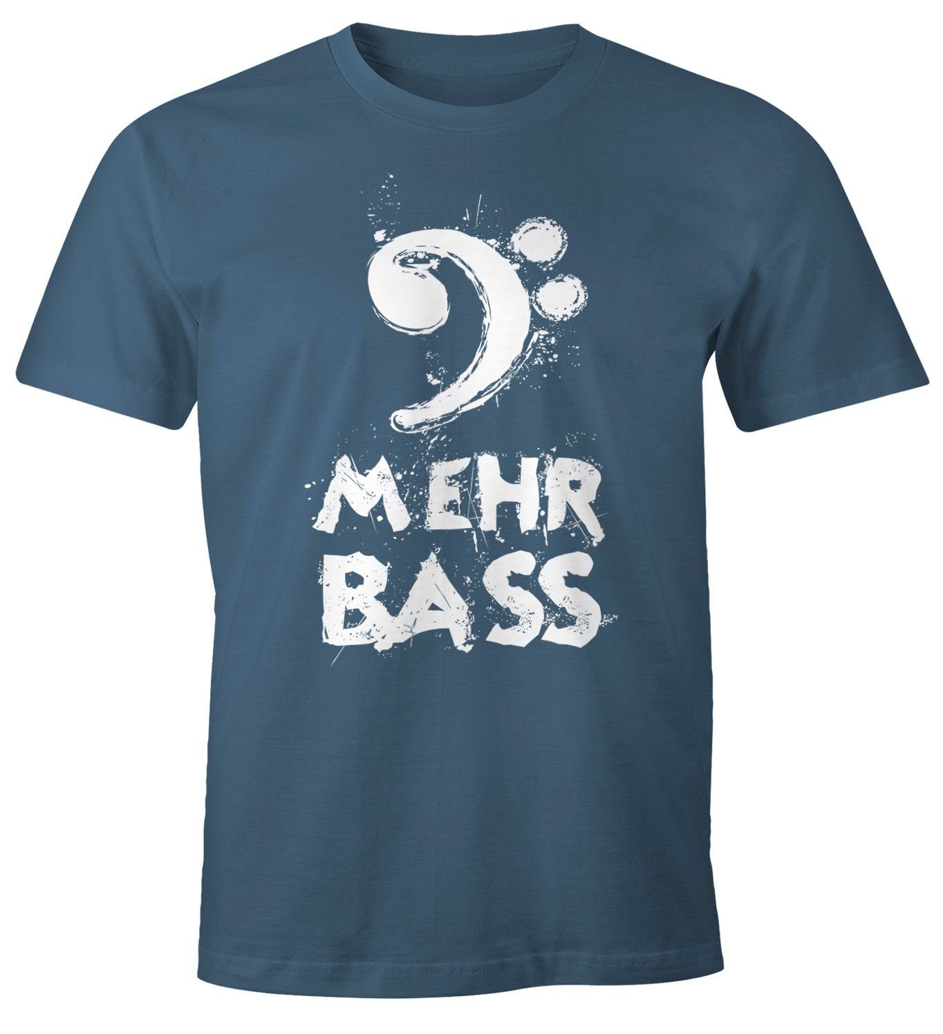 MoonWorks Print-Shirt Herren T-Shirt Mehr Bass Musik Party Moonworks® mit Print blau
