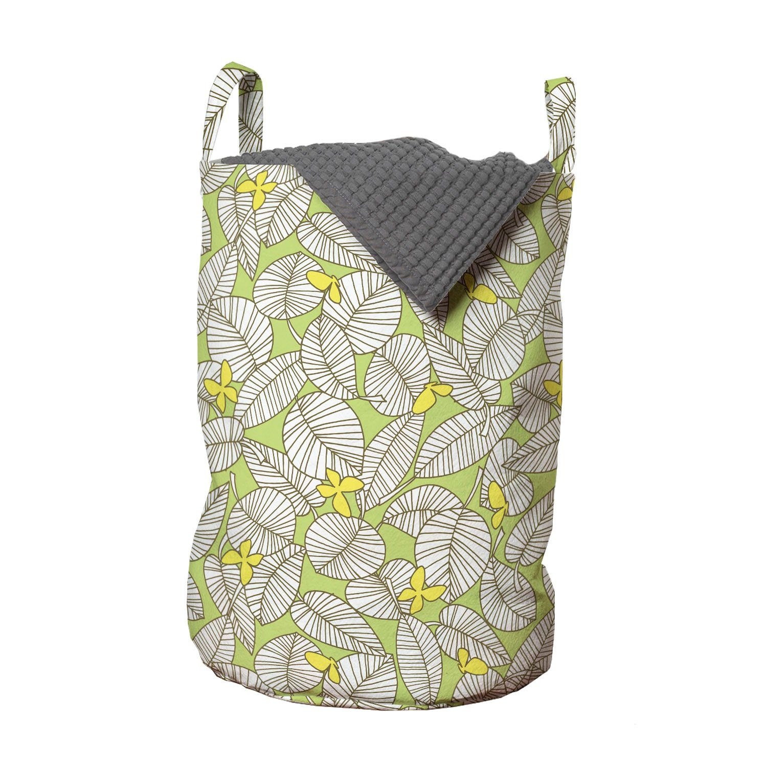 Abakuhaus Wäschesäckchen Wäschekorb mit Griffen Kordelzugverschluss für Waschsalons, Blätter Tropische Pflanzen Schmetterlinge
