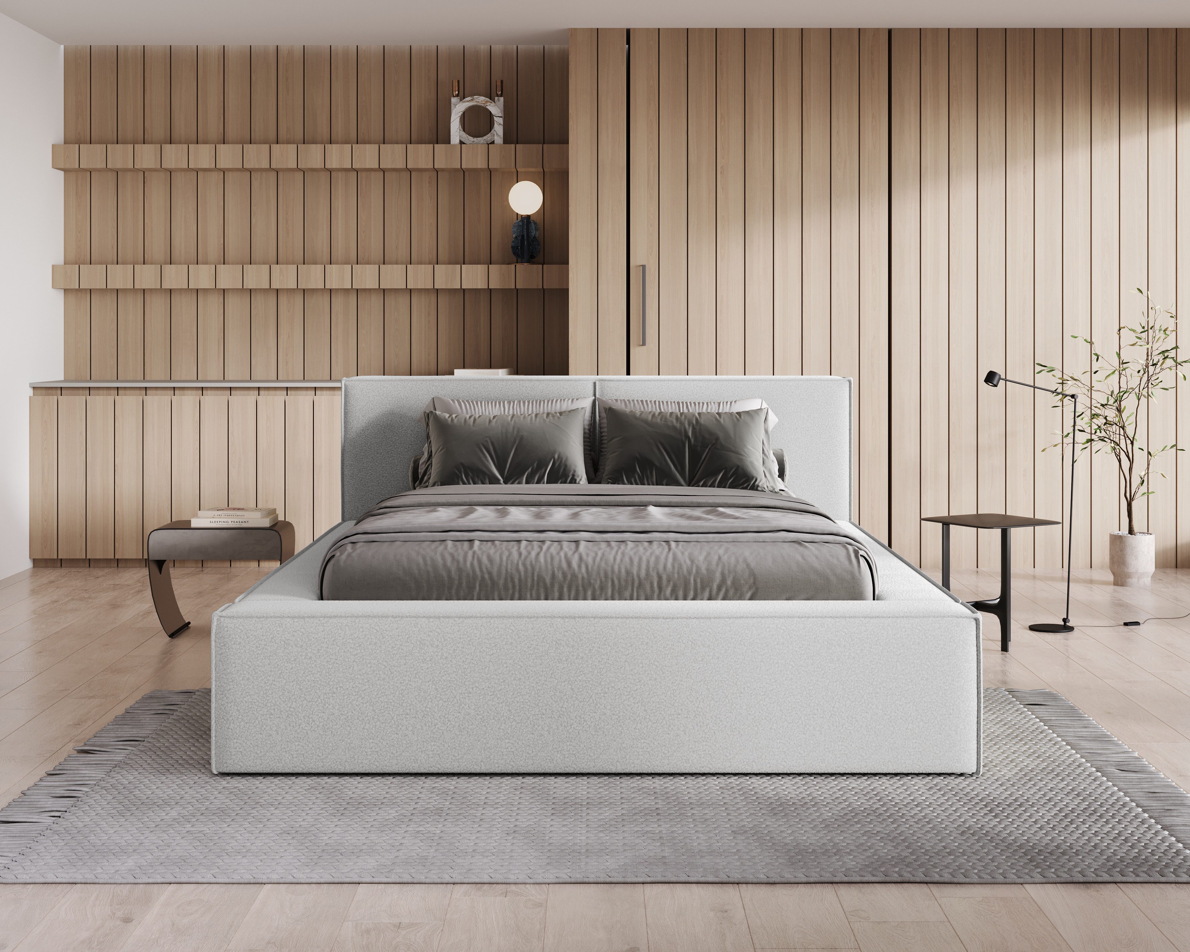 Chilly Möbel Polsterbett Bouclé Stoff mit Stauraum und Hubfunktion Holzrahmen (Boxbett ohne Matratze in vielen Farben, 140x200 160x200 180x200 200x200cm), gepolstertem Kopfteil Bettkasten modern