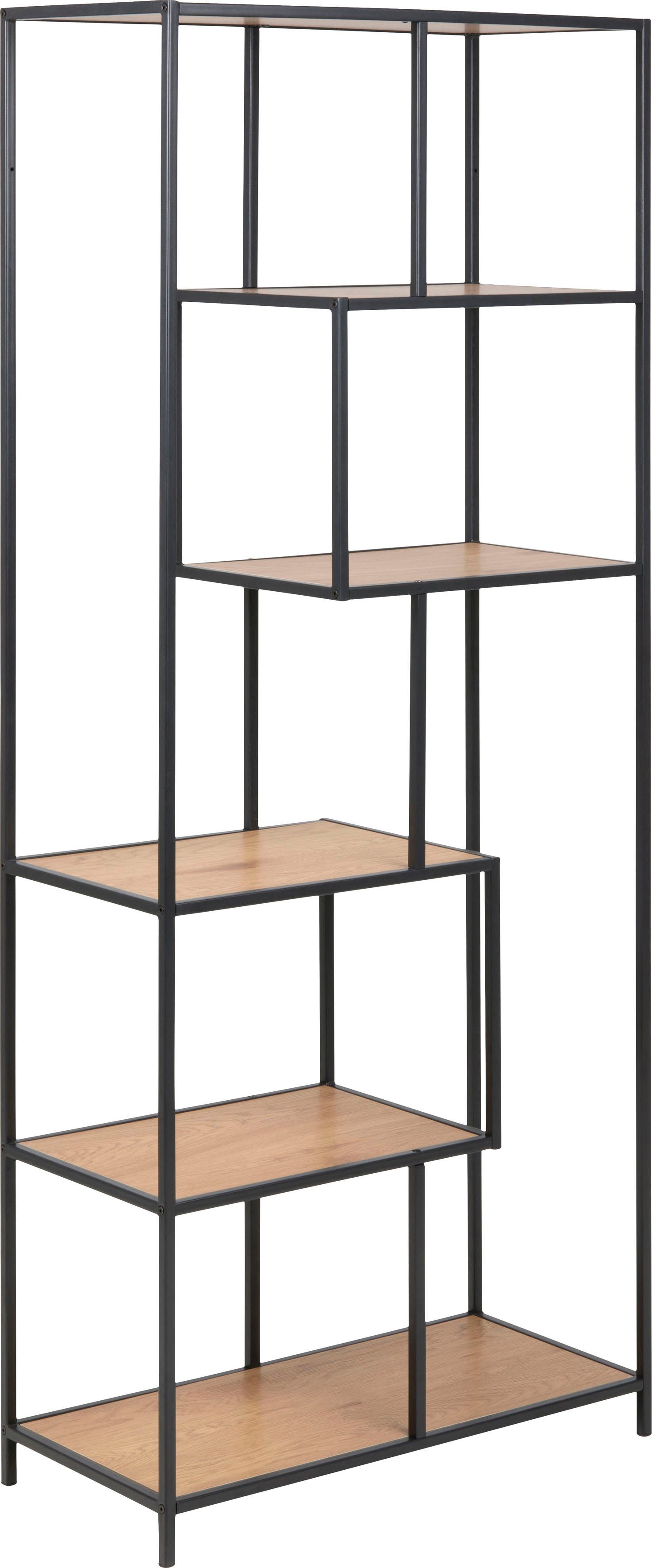 ACTONA GROUP Bücherregal, Metallgestell, modernes Design, 5 Einlegeböden, asymmetrische Details