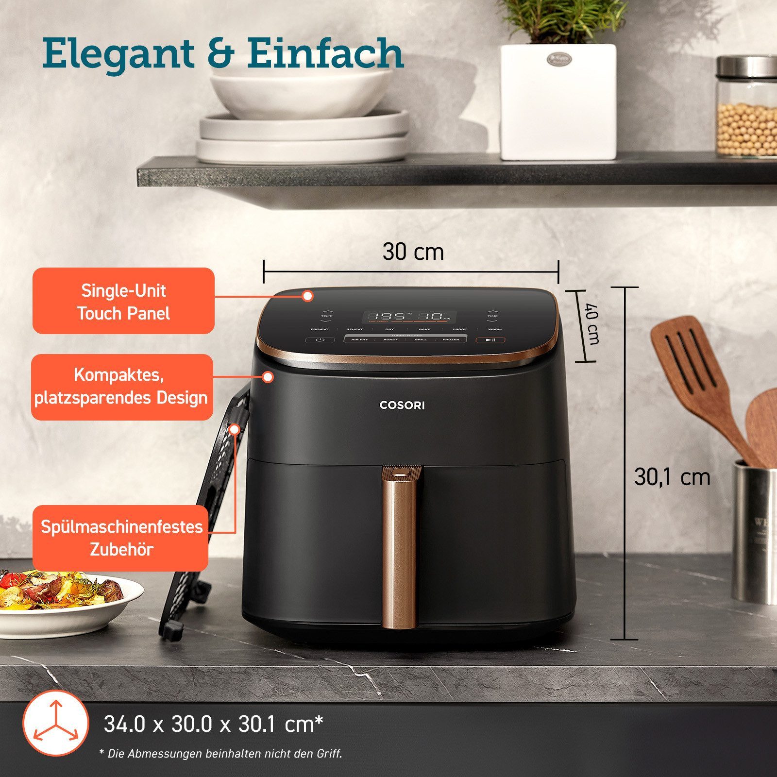 Cosori Heißluftfritteuse XXL Turbo Blaze, 6L Airfryer, 30°-230°, Kompakt, 1725,00 W, 5 Geschwindigkeitsstufen & 9 Funktionen, DC-Motor, Energiesparend