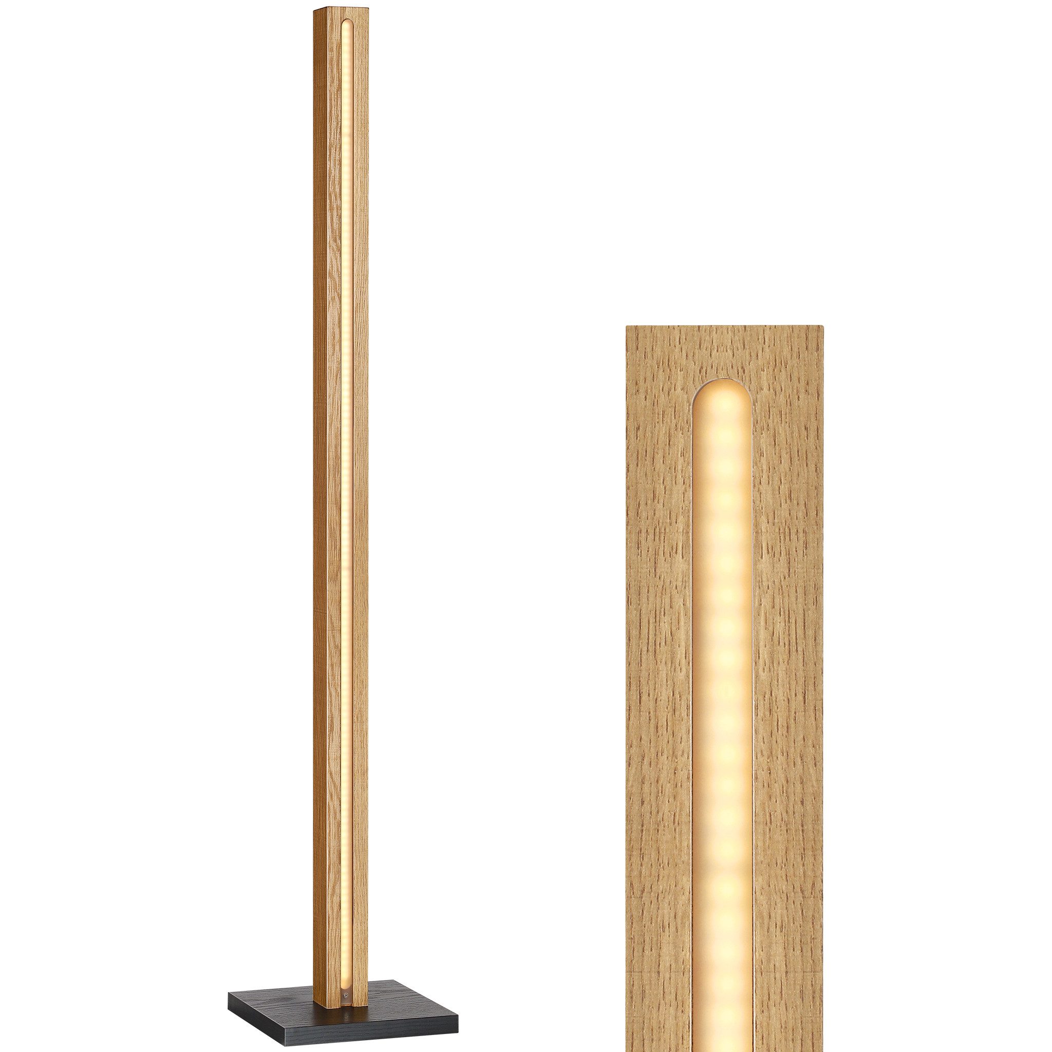 EDISHINE LED Stehlampe Holz, Stehleuchte Dimmbar, LED fest integriert, Warmweiß, Eckelampe mit Fußschalter