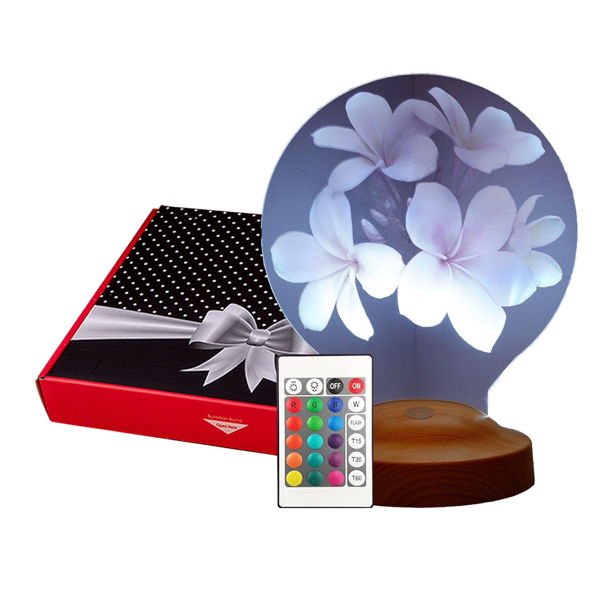 Geschenkelampe LED Nachttischlampe Plumeria Blumen 3D mehrfarbige Nachttischlampe Muttertag, Valentinstag, Leuchte 7 Farben fest integriert, Valentinstagsgeschenk für Freundin, Kollegin, Ehefrau, Partnerin
