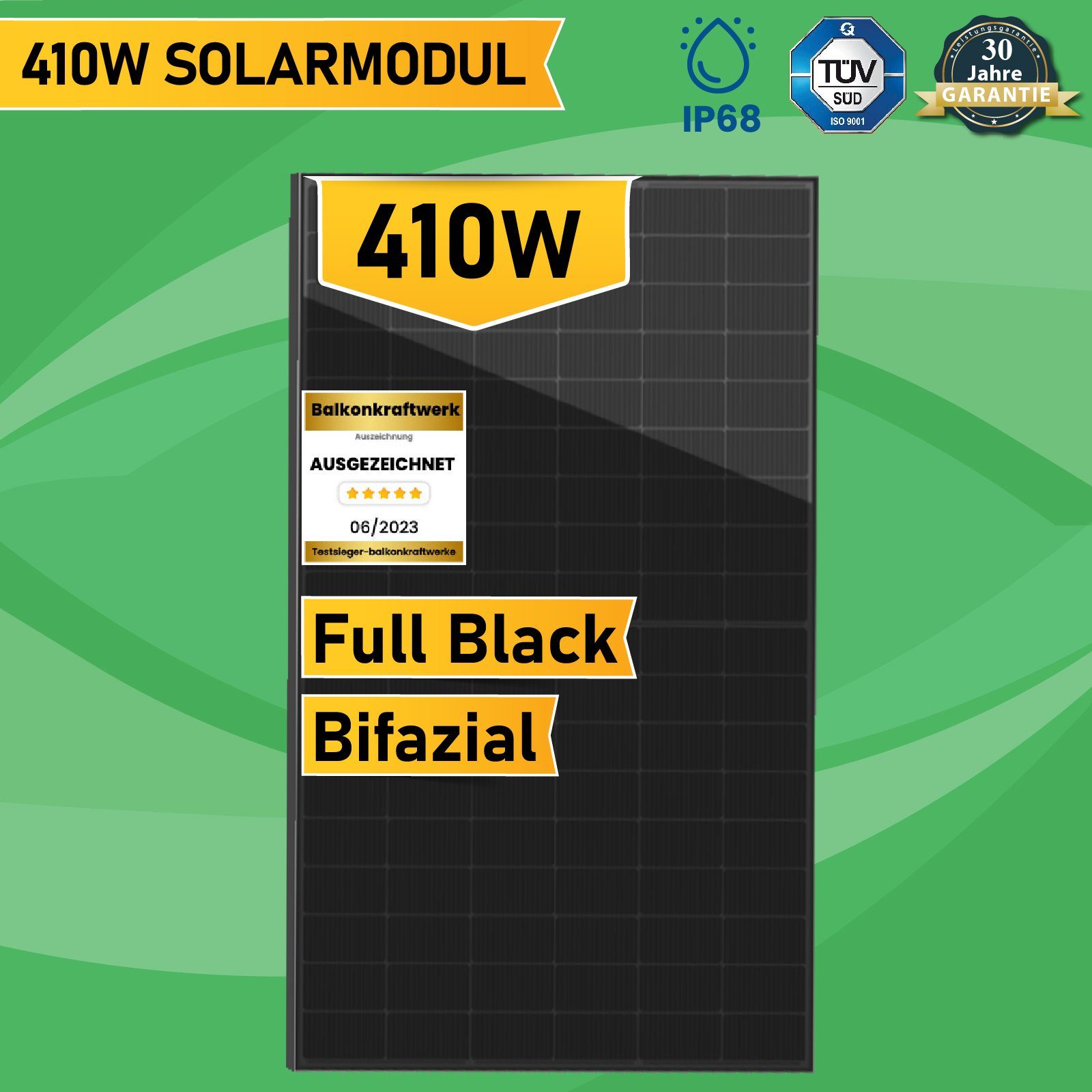 BIFAZIAL Solaranlage FULL-BLACK x GLAS-GLAS PV MODUL 4 Campergold HT54-18X(PD)-F 410W