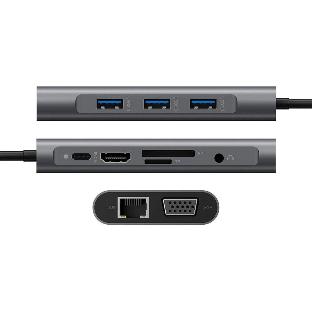 ICY BOX Laptop-Dockingstation IB-DK4040-CPD USB-C, HDMI, VGA, Video, Audio, Power Delivery, USB 3.0, SD 2.0, microSD 2.0
