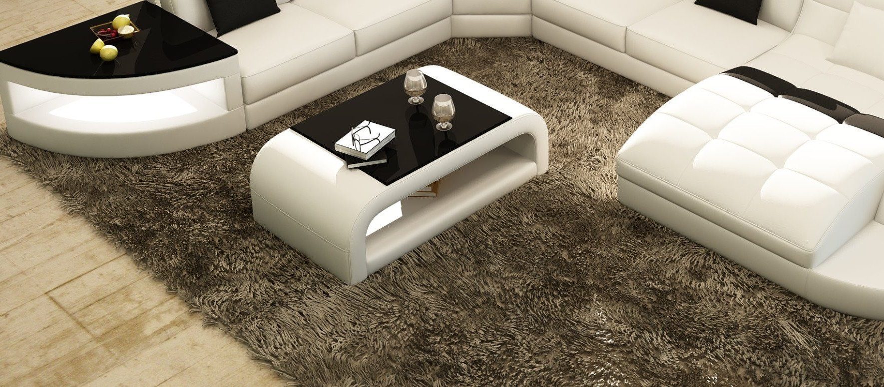 Xlmoebel Beistelltisch Design Couchtisch 6140 aus Glas und gepolstertem Material (Couchtisch 6140), Hergestellt in Europa