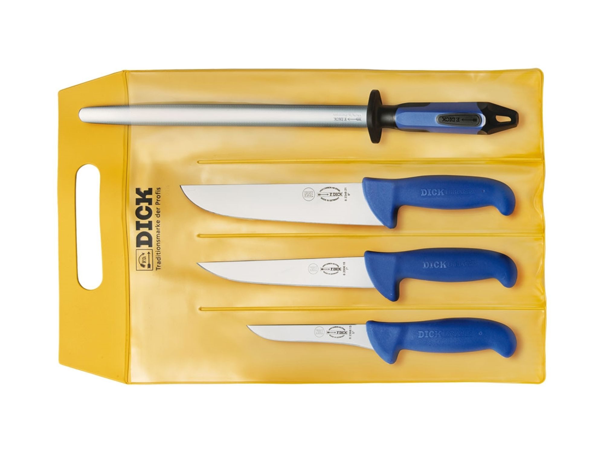 F. DICK Kochmesser Dick ErgoGrip Fleischermesser-Set 4-teilig mit Wetzstahl, 8255500
