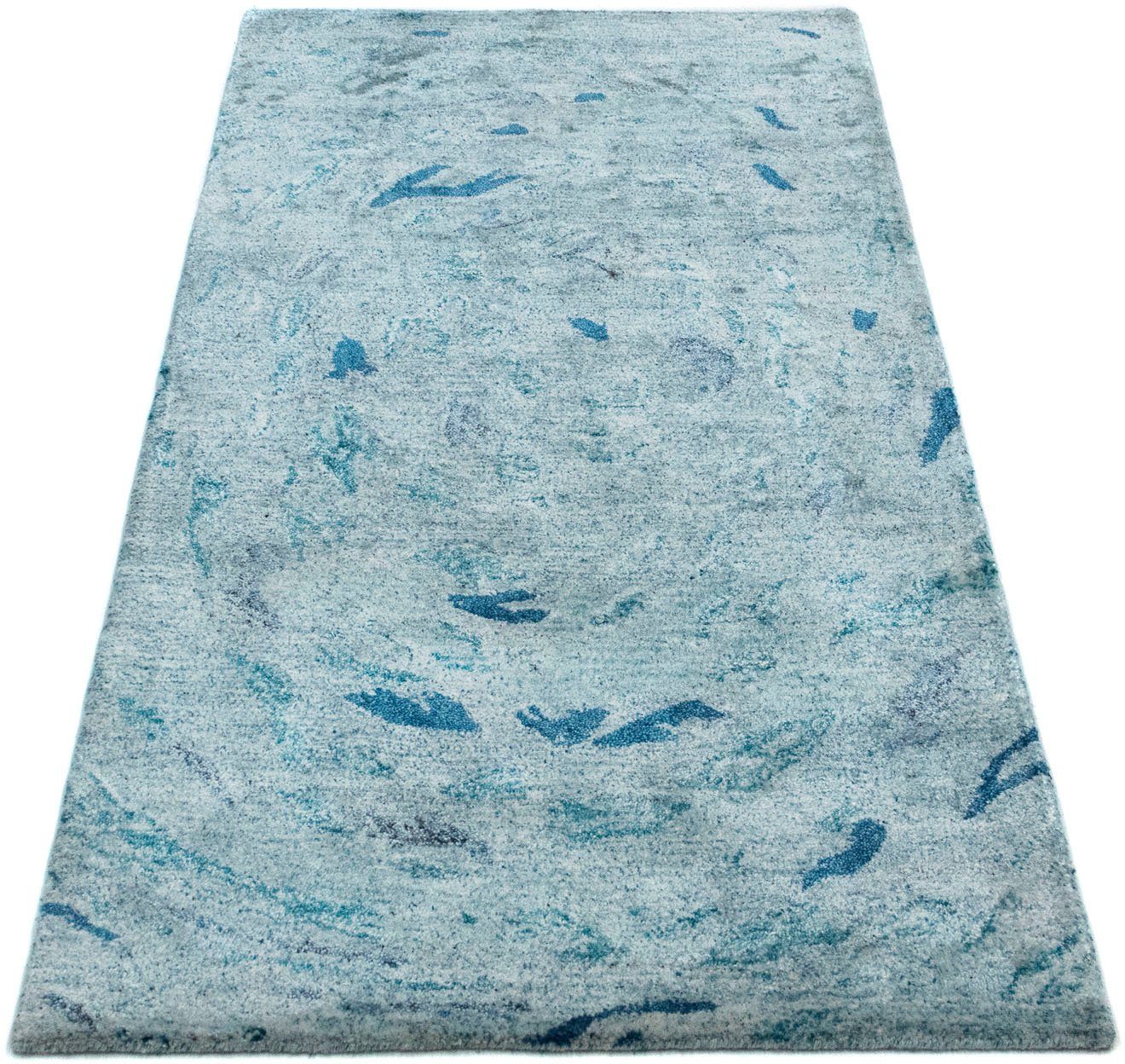 Wollteppich Designer Teppich handgeknüpft türkis, morgenland, rechteckig,  Höhe: 7 mm, handgeknüpft, Traditionell & aufwändig von Hand geknüpft