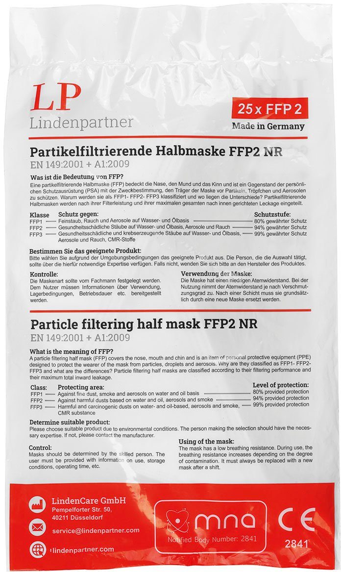 Damen Mund-Nasen-Masken Filtrierende Halbmasken FFP2 Lindenpartner, Packung, 25-St., Made in Germany