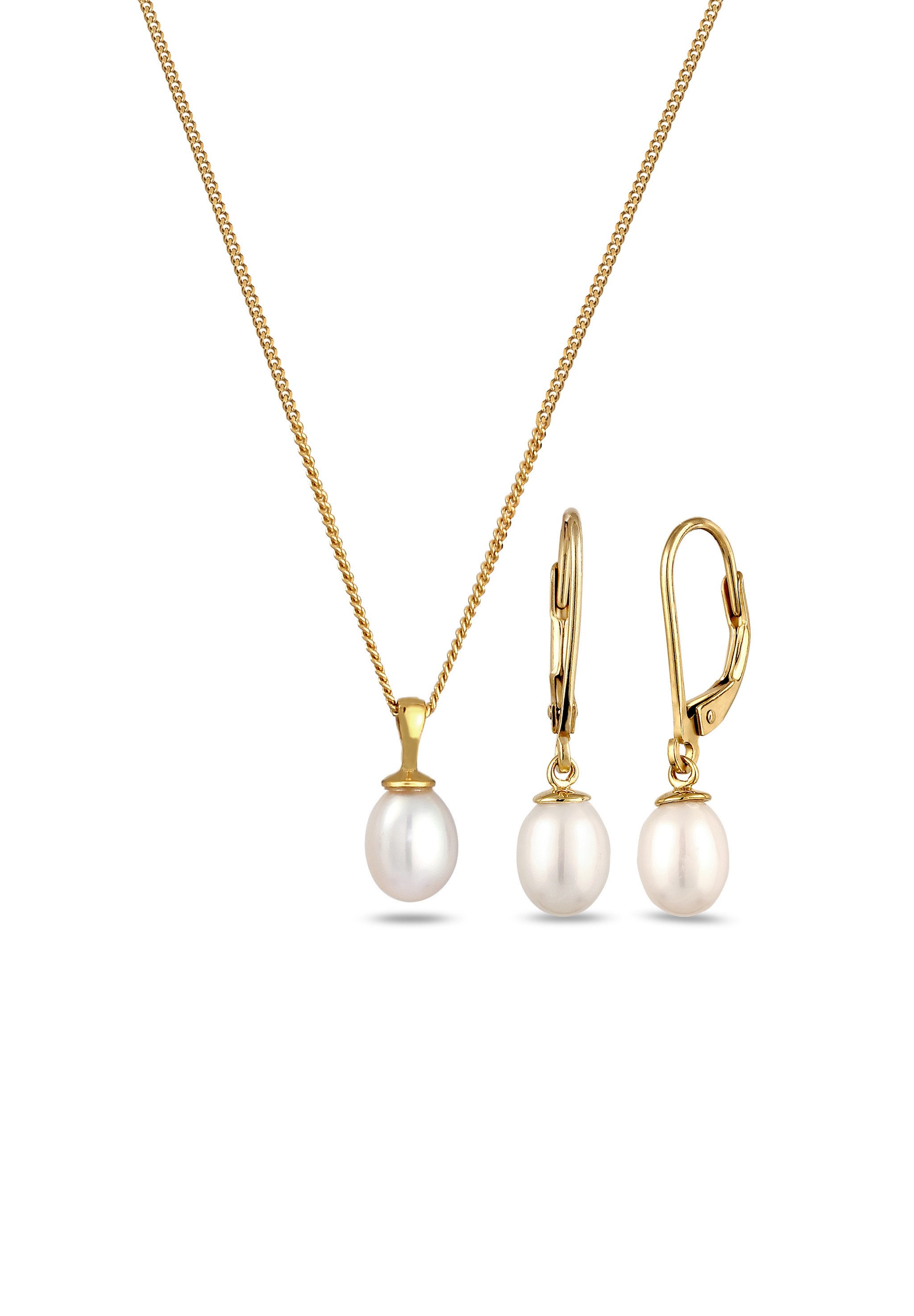 Elli Schmuckset Süßwasserperlen Weiß 925 Sterling Silber
