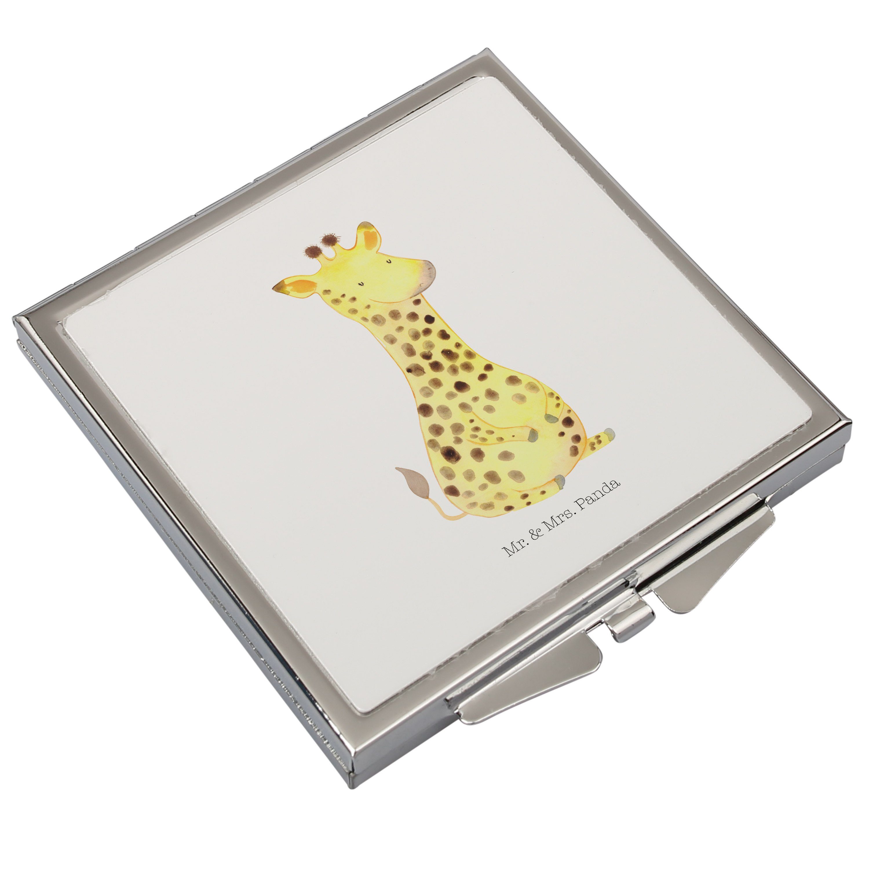 Giraffe Mrs. Mr. Abenteuer, Quadrat, Glück, & Weiß Zufrieden Panda Kosmetikspiegel (1-St) schmi - - Geschenk,