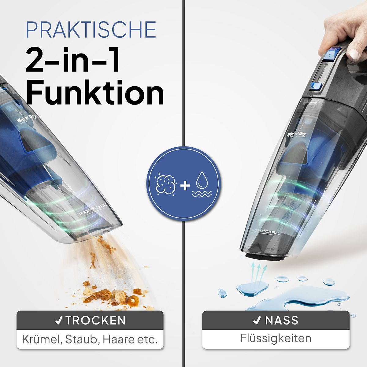 ProfiCare Akku-Handstaubsauger PC-AKS 3034, zum Nass- & Trockensaugen, Akku 14,8 V