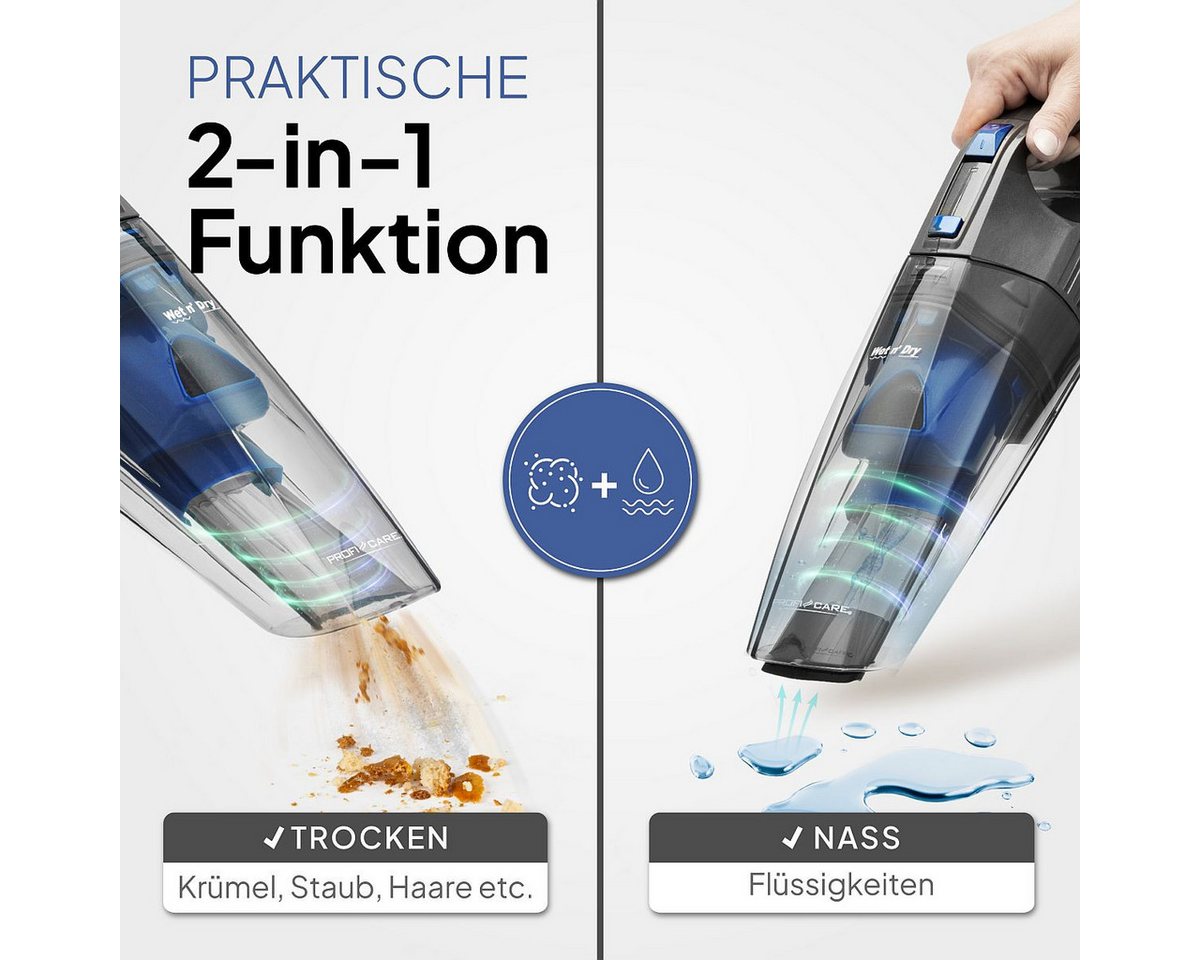 ProfiCare Akku-Handstaubsauger PC-AKS 3034, zum Nass- & Trockensaugen, Akku 14,8 V
