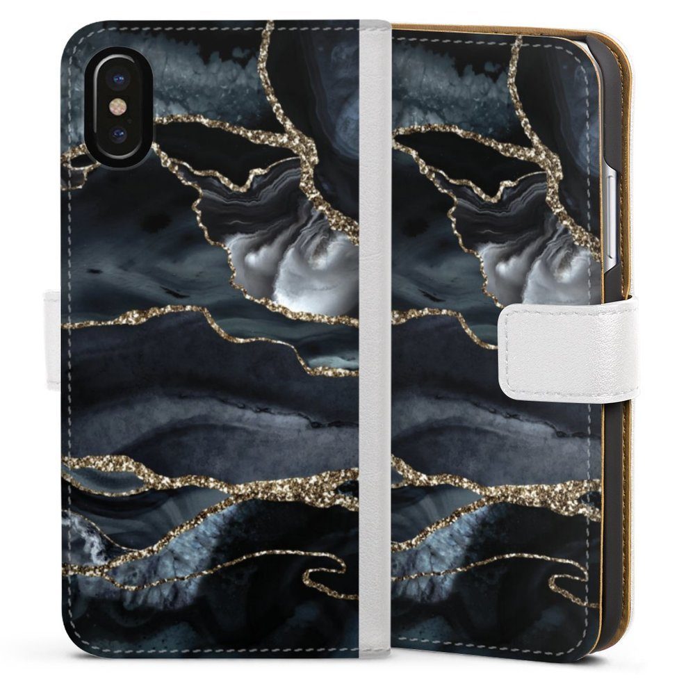 DeinDesign Handyhülle Glitzer Look Marmor Trends Dark marble gold Glitter look, Apple iPhone X Hülle Handy Flip Case Wallet Cover Handytasche Leder