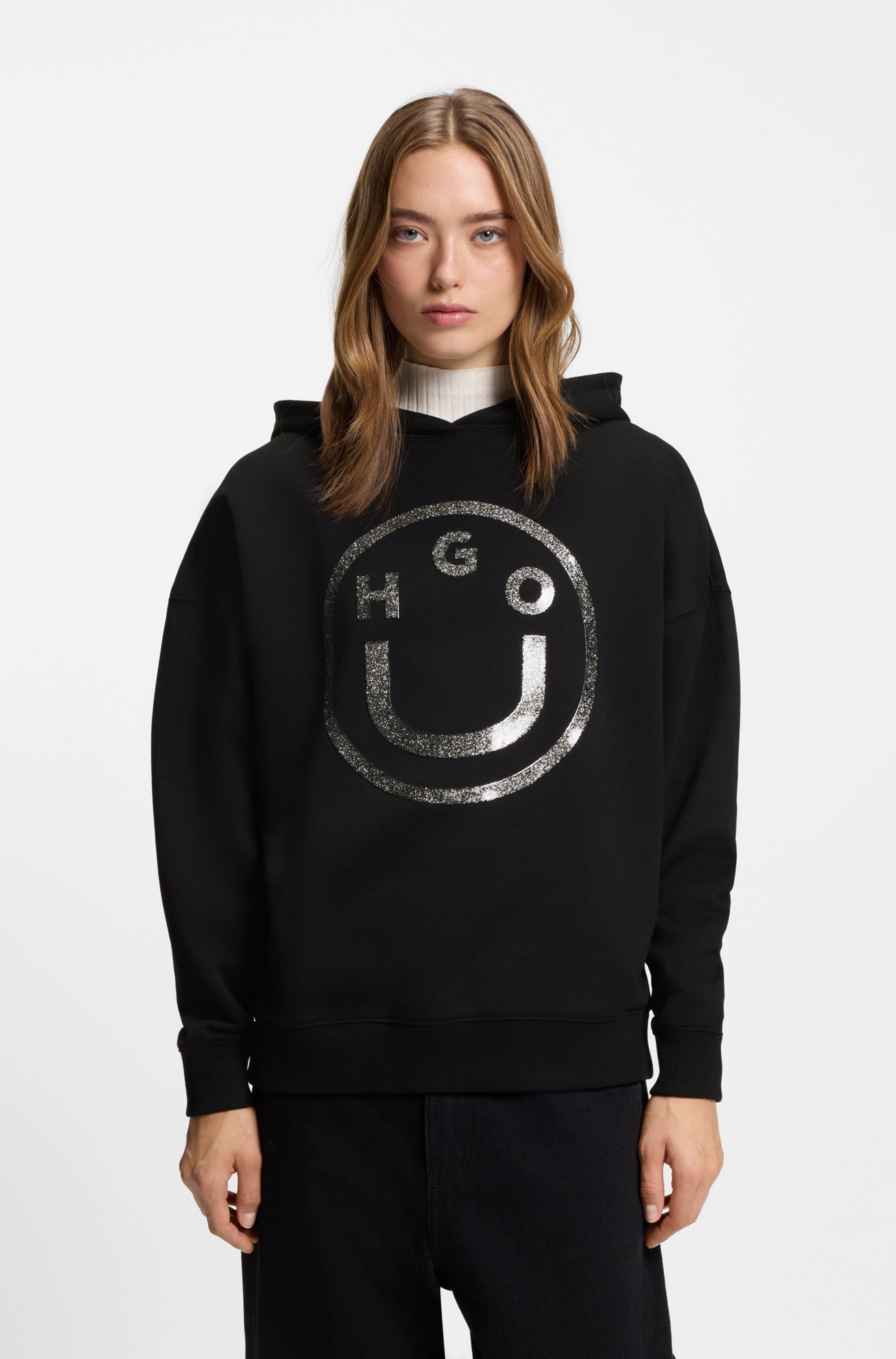 HUGO Blue Hoodie Dolasa Relaxed Fit, mit glänzendem Frontprint