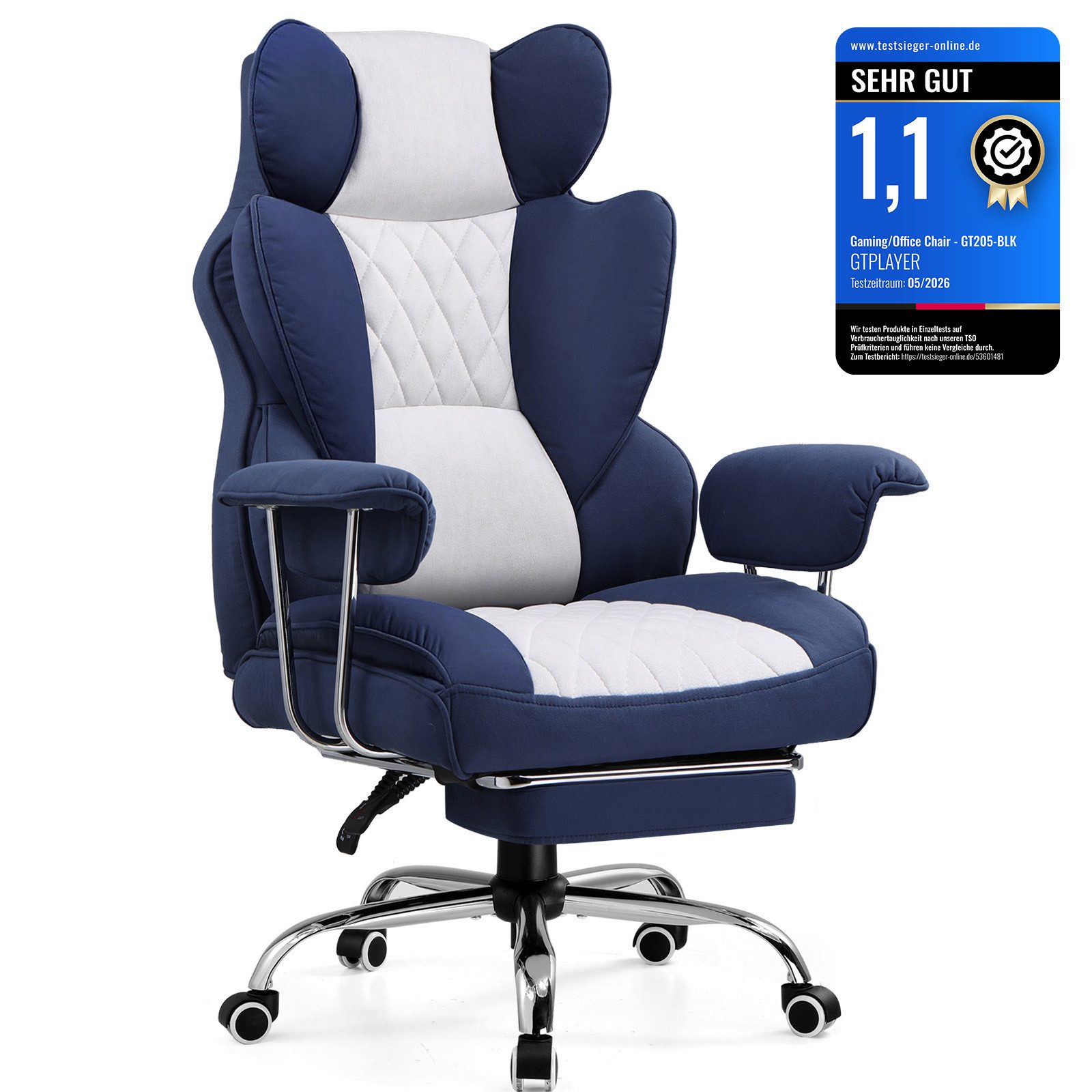 GTPLAYER Gaming-Stuhl Gaming Stuhl, Gamer Stuhl, Ergonomischer Bürostuhl Stoffoberfläche (Packung), Schreibtischstuhl Chefsessel mit Fußstütze höhenverstellbar kunstleder