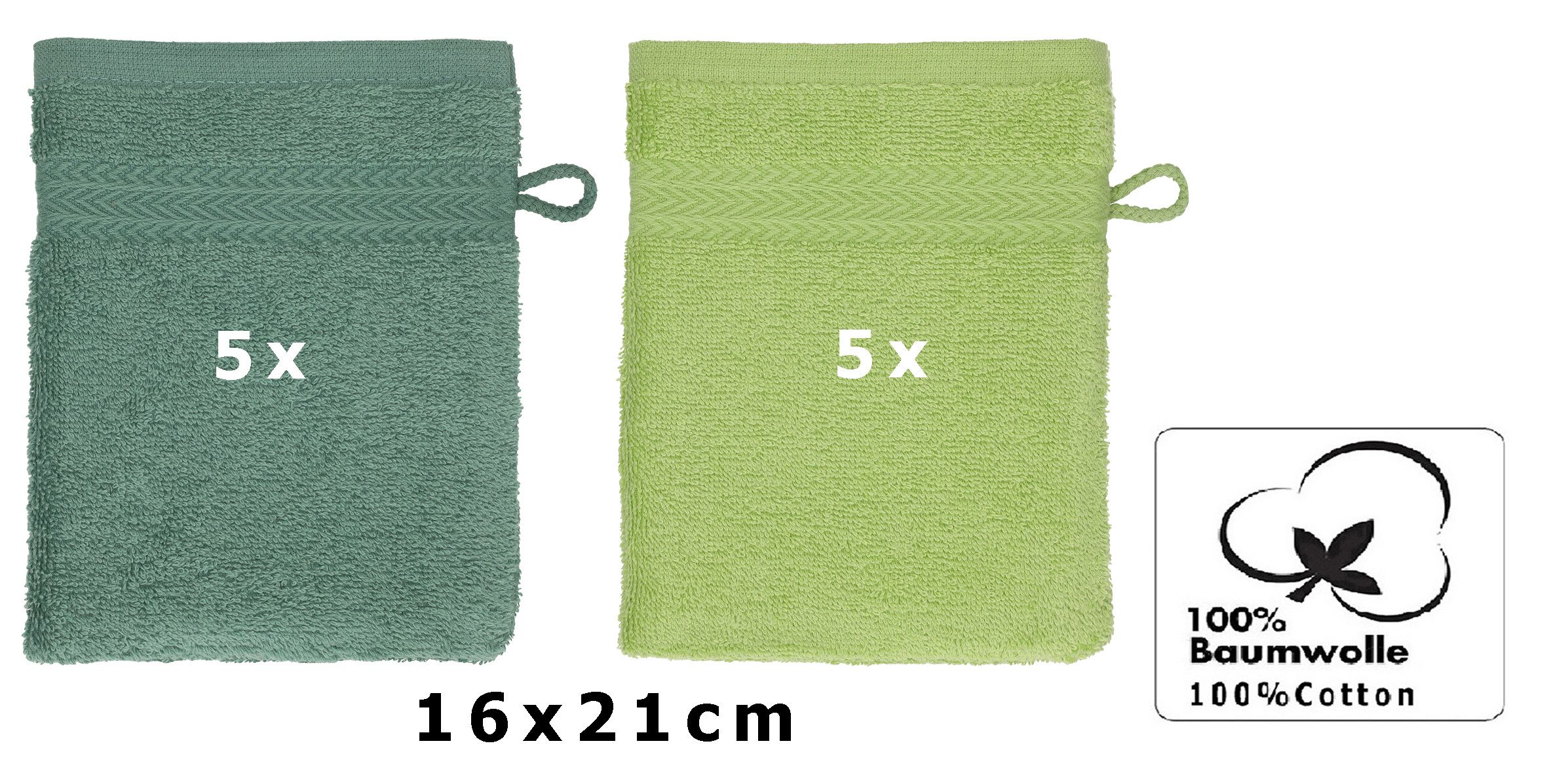 Betz Waschhandschuh 10 Stück Waschhandschuhe Premium 16x21cm Farbe tannengrün-avocadogrün