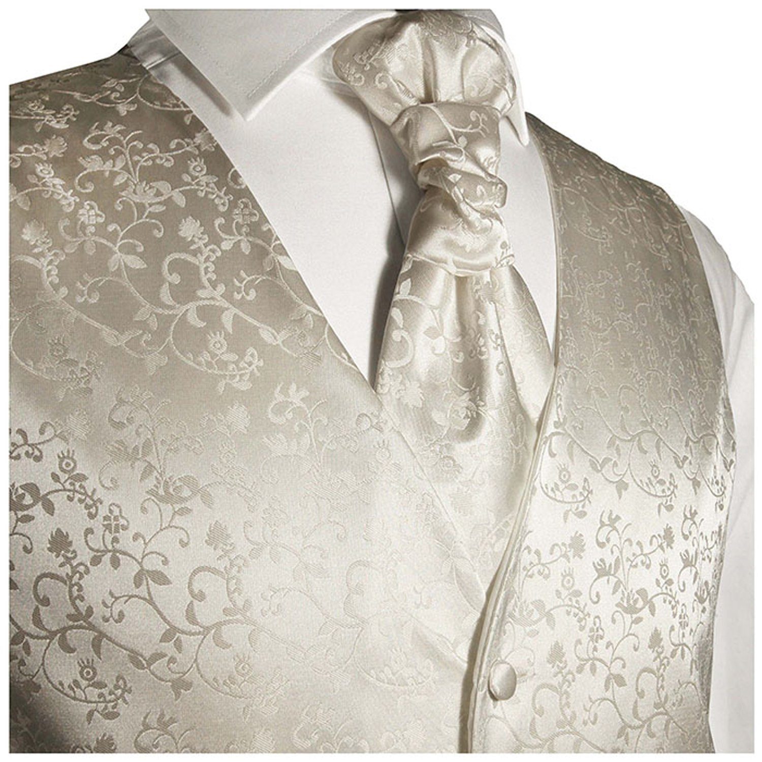 Paul Malone Anzugweste Herren Hochzeitsweste mit Plastron Set 2tlg floral - Bräutigam (Set, 2-tlg., mit Weste und Plastron) ivory V41, Gr. 64 (5XL) – Bild 3 von 5