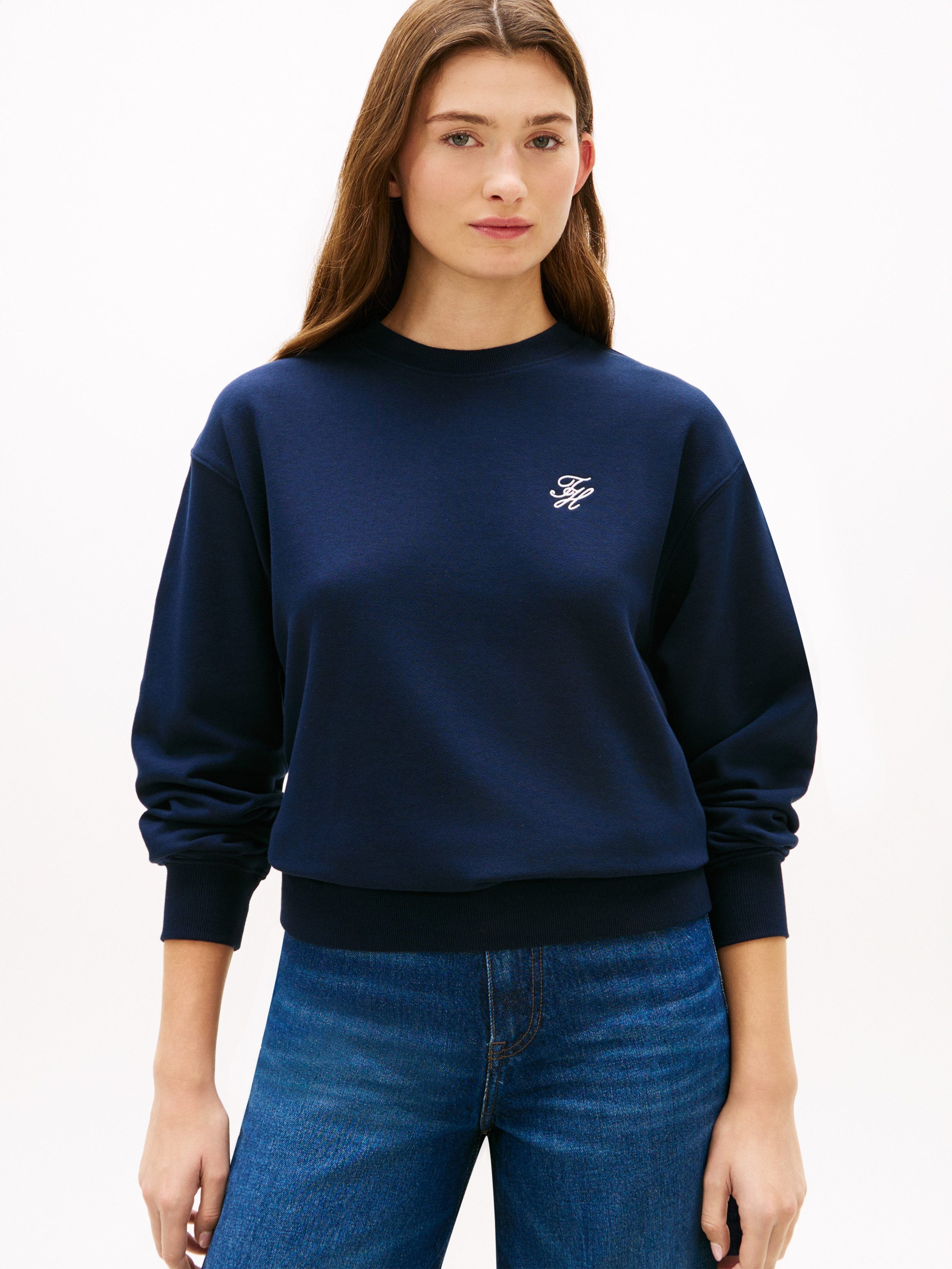 Tommy Hilfiger Sweatshirt TH SCRIPT REG SWEATSHIRT mit kleinem Logo-Stick