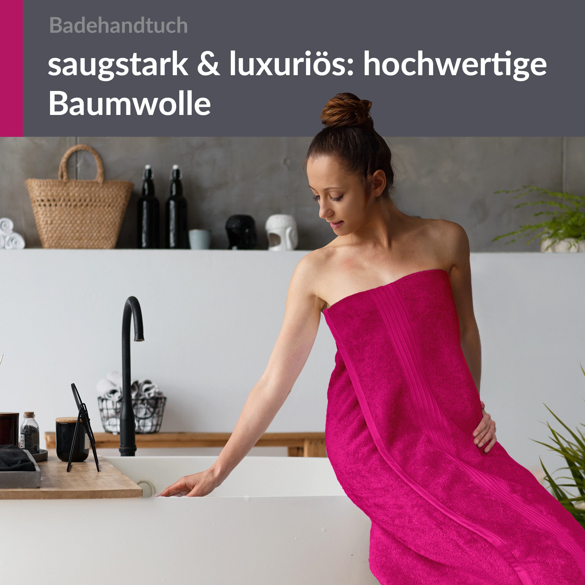 Lashuma Badetuch - Badehandtuch Linz, Frottee (1-St), Pinkes Badetuch Damen 100x150 cm