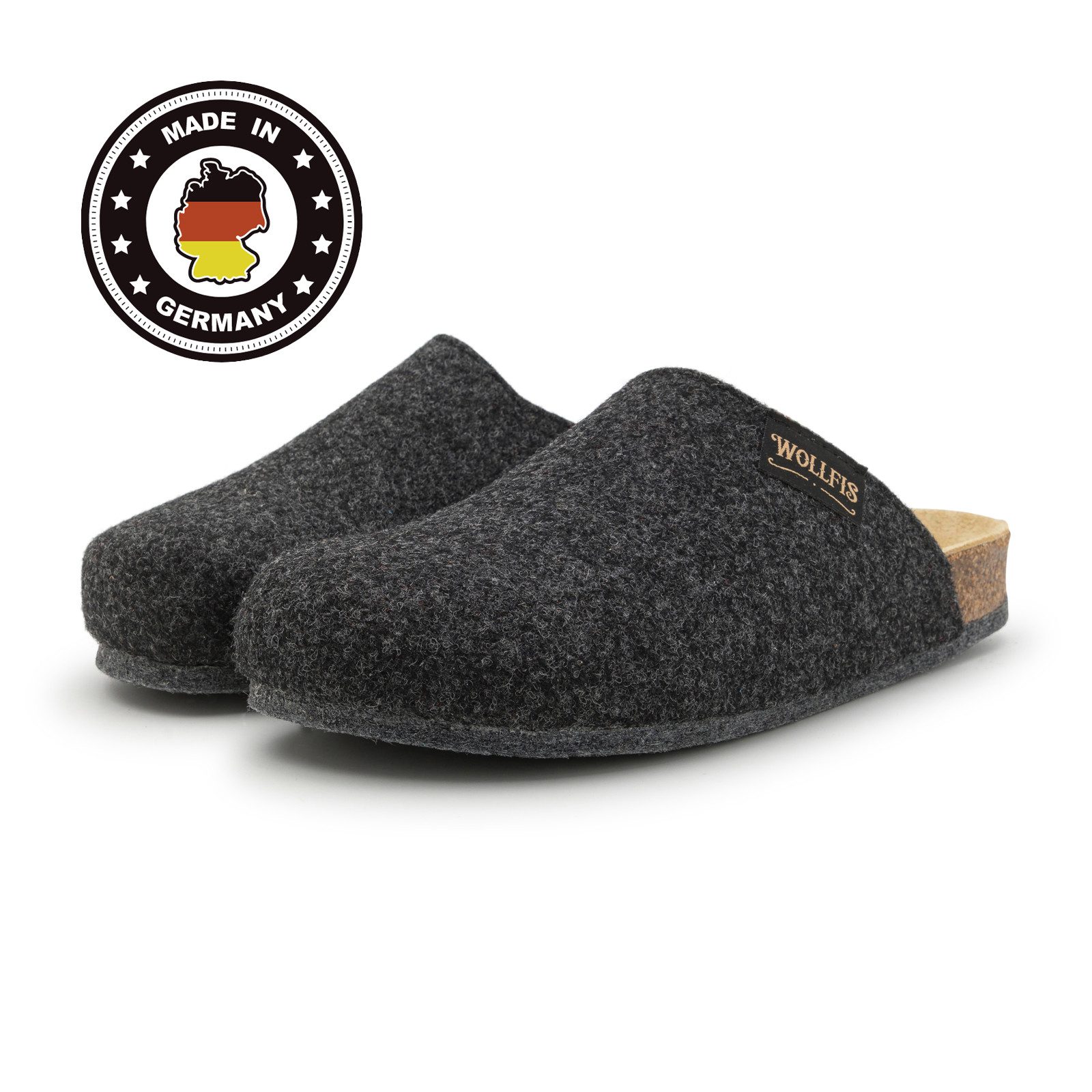 Pantoffelmann Bio Filzclog mit Korkfußbett ABS-Filzsohle Herren Damen Filz Pantoffel Hausschuh (1 Paar) hoher Tragekomfort, angenehme Passform