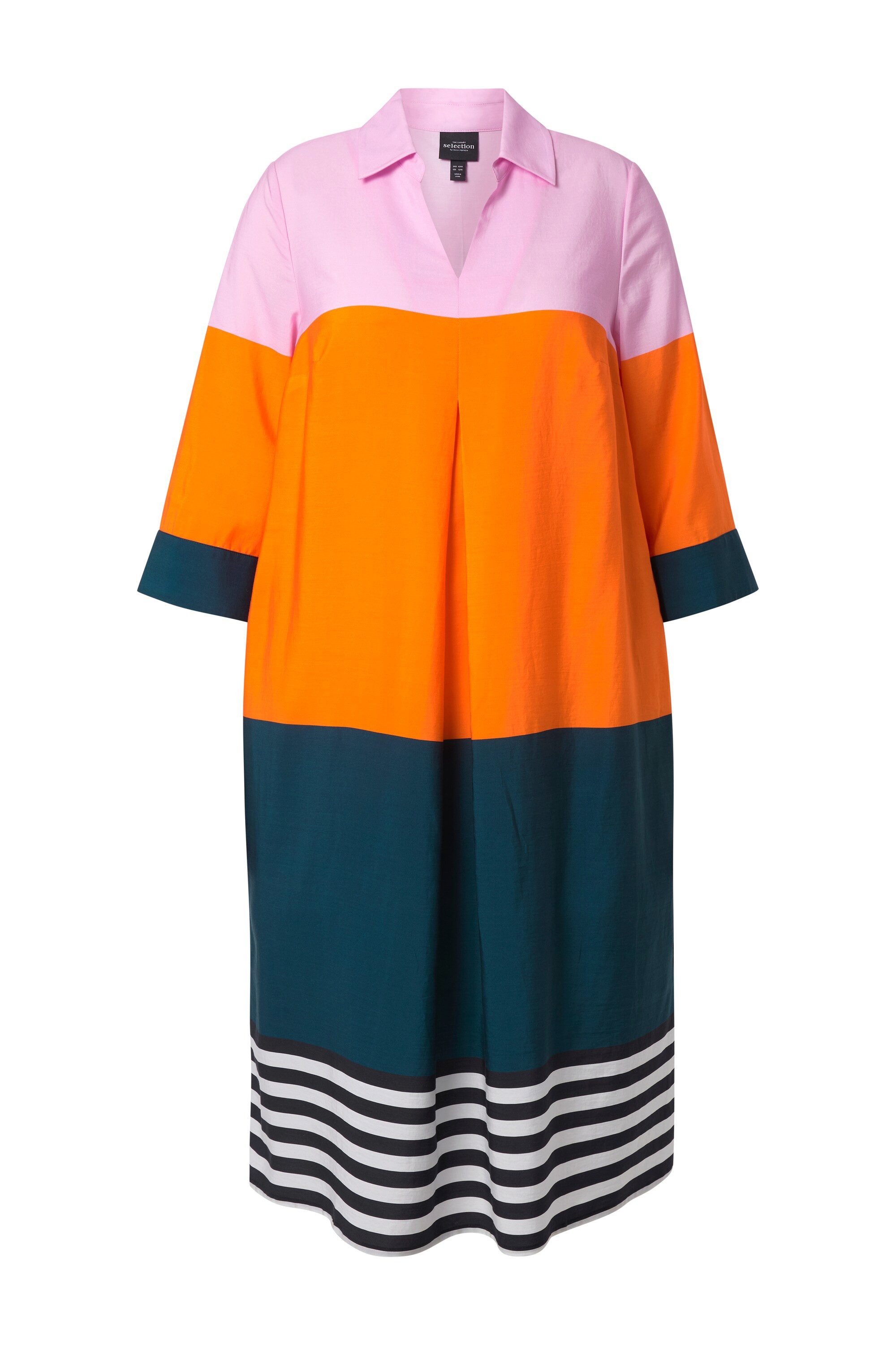 Ulla Popken Midikleid Lyocell-Midikleid Colorblocking Hemdkragen 3/4-Arm