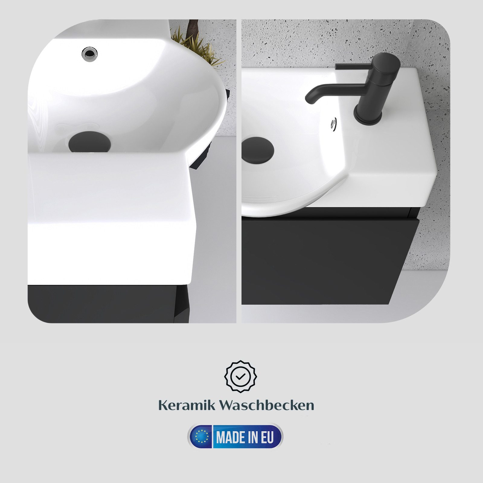 Alpenberger Waschtisch Gäste WC Waschbecken mit Unterschrank Klein, Waschplatz 55 cm hängend (Gäste WC Möbel Vormontiert, Waschtisch mit Unterschrank mit Softcl – Bild 5 von 5