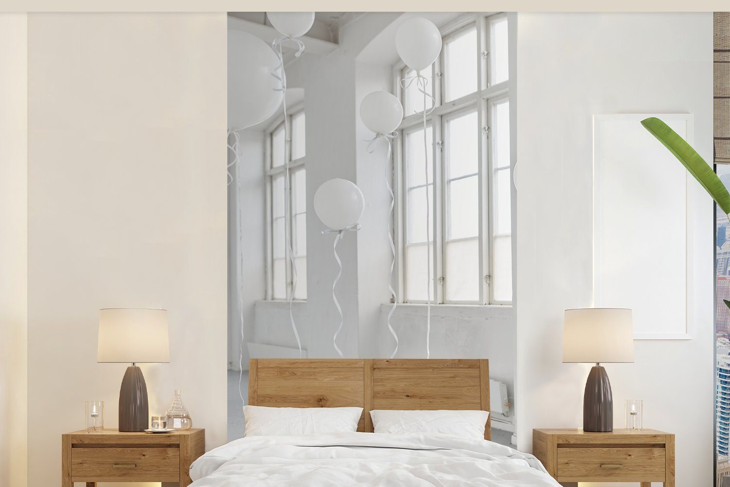 MuchoWow Fototapete Hund - Weiß - Luftballon, Matt, bedruckt, (2 St), Vliestapete für Wohnzimmer Schlafzimmer Küche, Fototapete