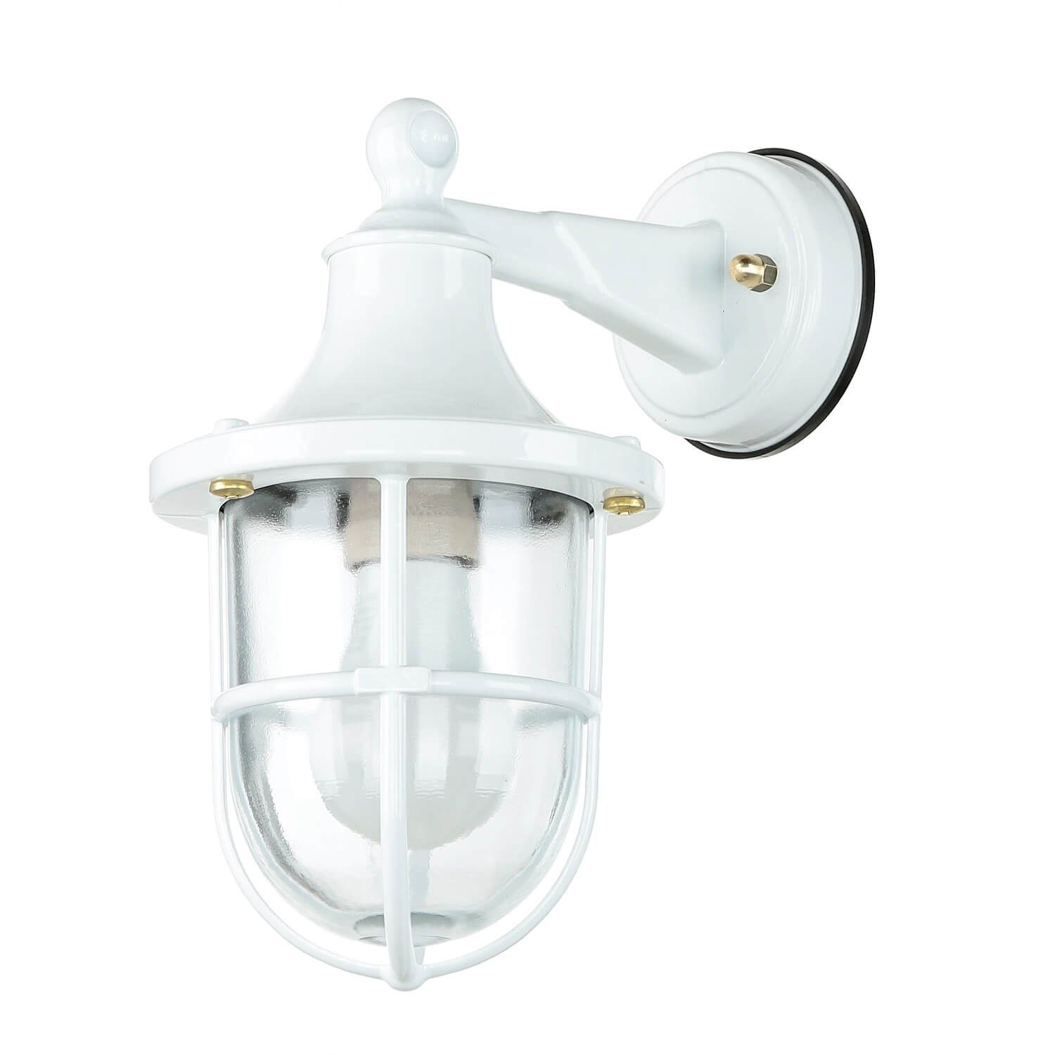Licht-Erlebnisse Außen-Wandleuchte SANTORIN, ohne Leuchtmittel, Weiß IP64 E27 Glas Messing Maritim Terrasse Garten
