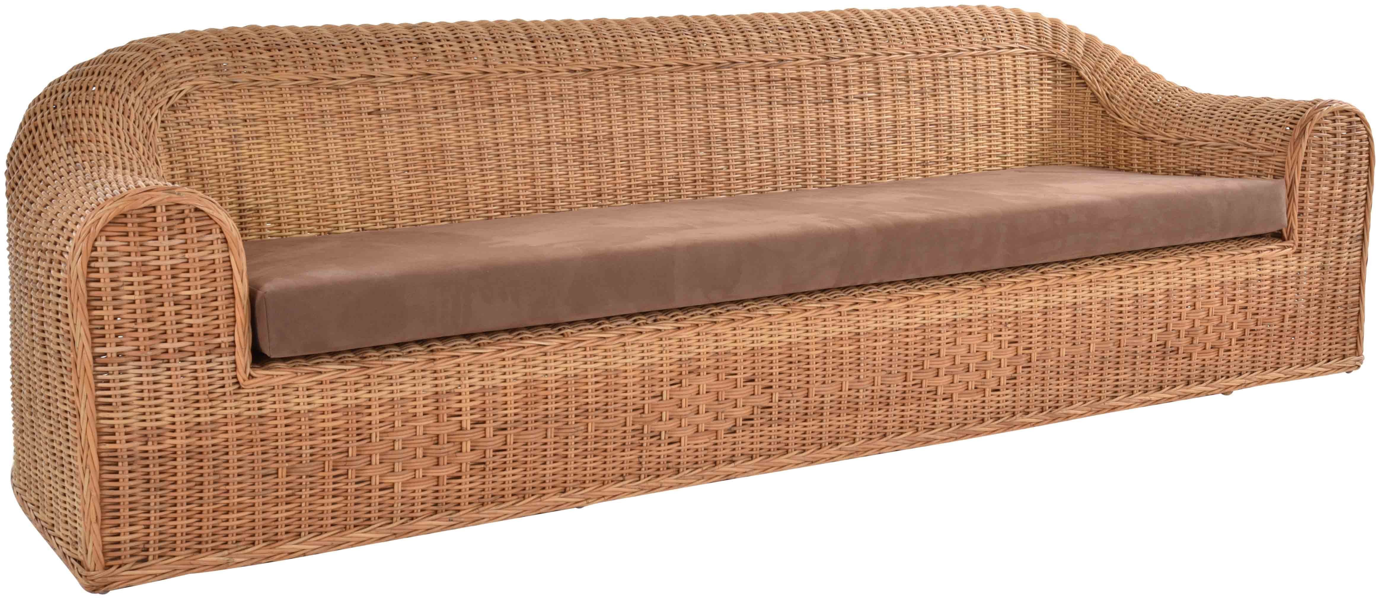 Krines Home Loungesofa Rattansofa Wohnzimmer Couch aus echtem Rattan Lounge Sofa 4-Sitzer, Stabiler Holzrahmen