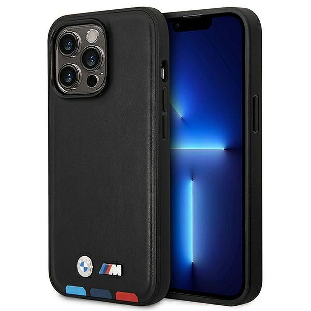 BMW Handyhülle Schutzhülle Smartphonehülle Magnethülle 6,7 ", MagSafe, Echtleder, BMW M Tricolor, Hartschale