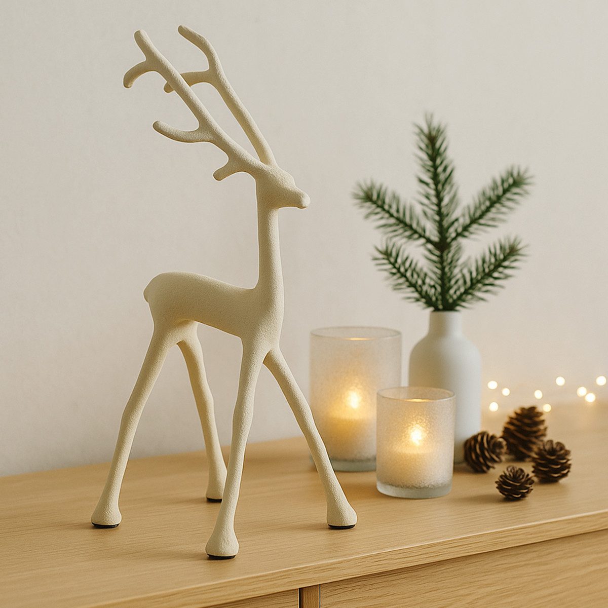 Posiwio Weihnachtsmann Deko-Hirsch Figur aus Metall mit modernem Geweih-Design
