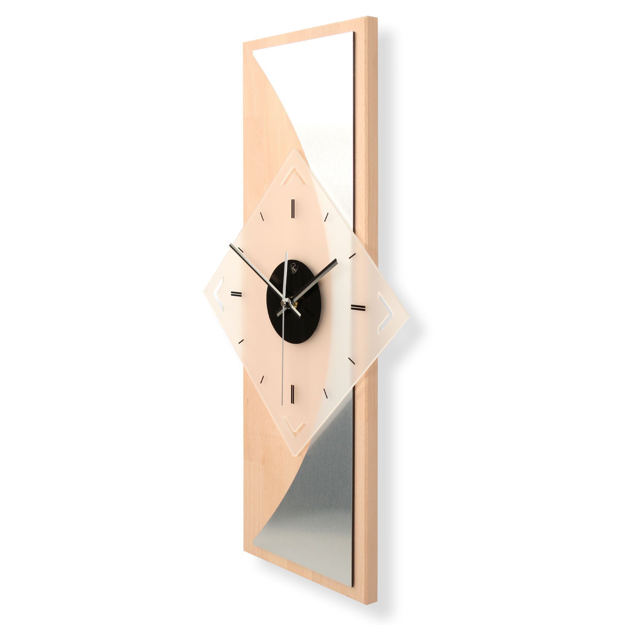 Kreative Feder Wanduhr Designer-WANDUHR aus hochwertigem Massivholz mit Metallic-Look (ohne Ticken; Funk- oder Quarzuhrwerk; elegant, außergewöhnlich, modern)