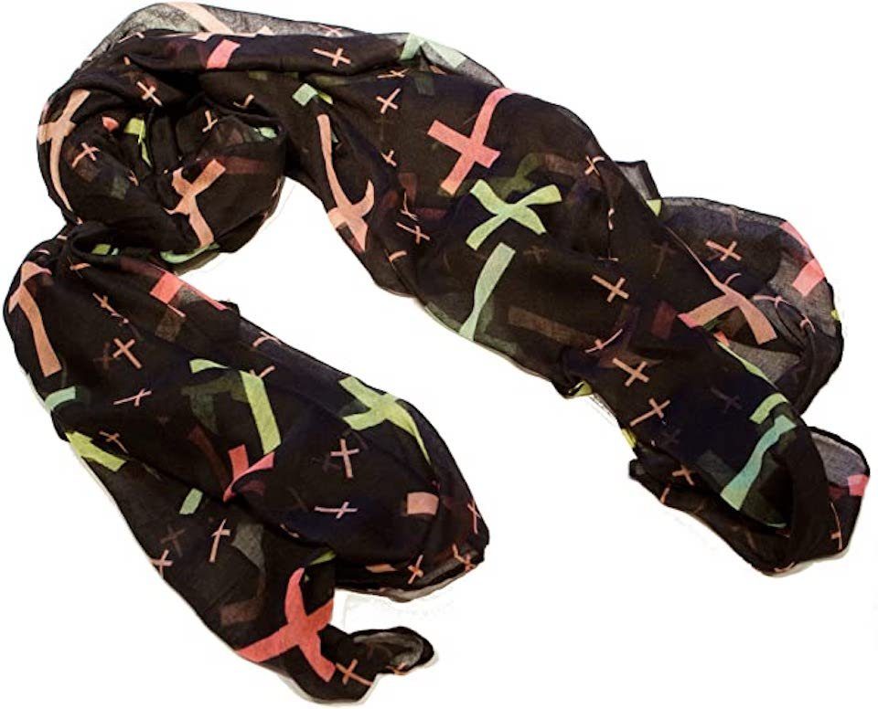 AvaMia Modeschal Schal bunter Damenschal mit Kreuze 110 cm x 180 cm, Damenschal mit Kreuze 110 cm x 180 cm schwarz