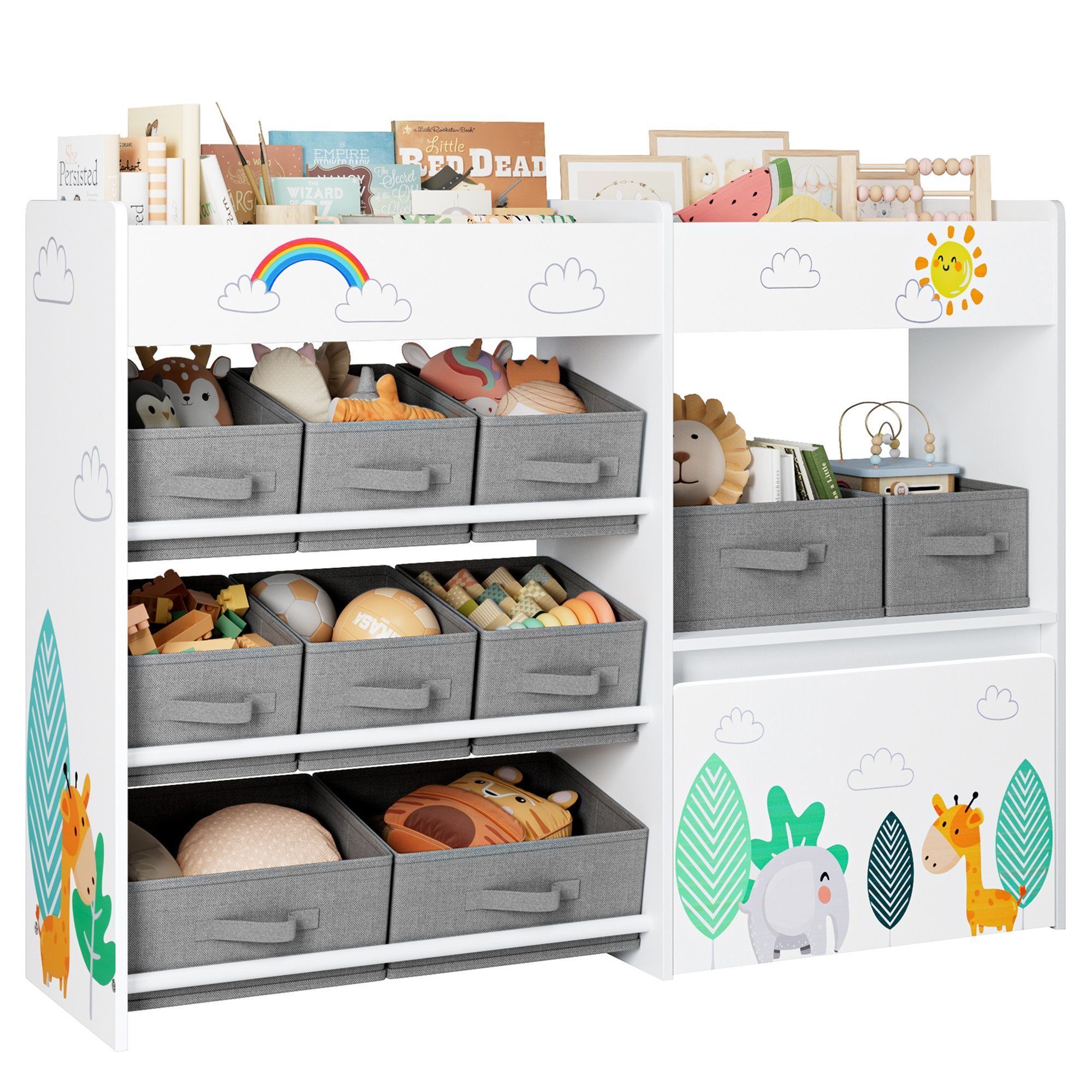 HOMECHO Spielzeugtruhe, Kinderregal mit 10 Stoff günstig online kaufen