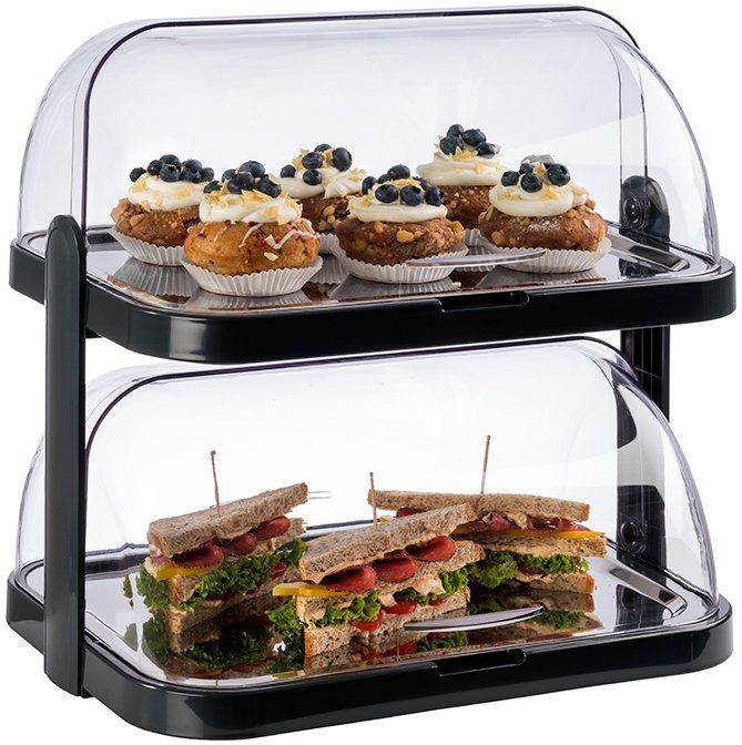 APS Buffet-Vitrine Doppeldecker, Edelstahl, Kunststoff, 2-stufig, inkl. 4 Kühlakkus
