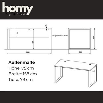 bümö Schreibtisch Homy, Homeoffice Bürotisch 158x79 cm in Weiß-Eiche