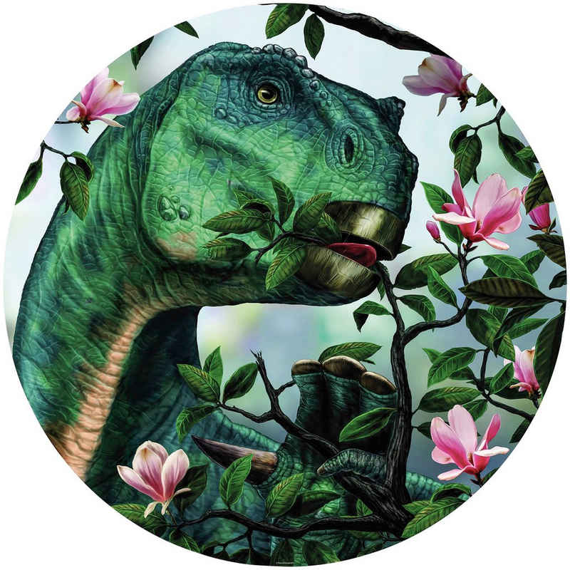 Komar Fototapete »Iguanodon eating Flowers«, glatt, Comic, Retro, bedruckt, mehrfarbig, BxH: 128x128 cm, selbstklebend
