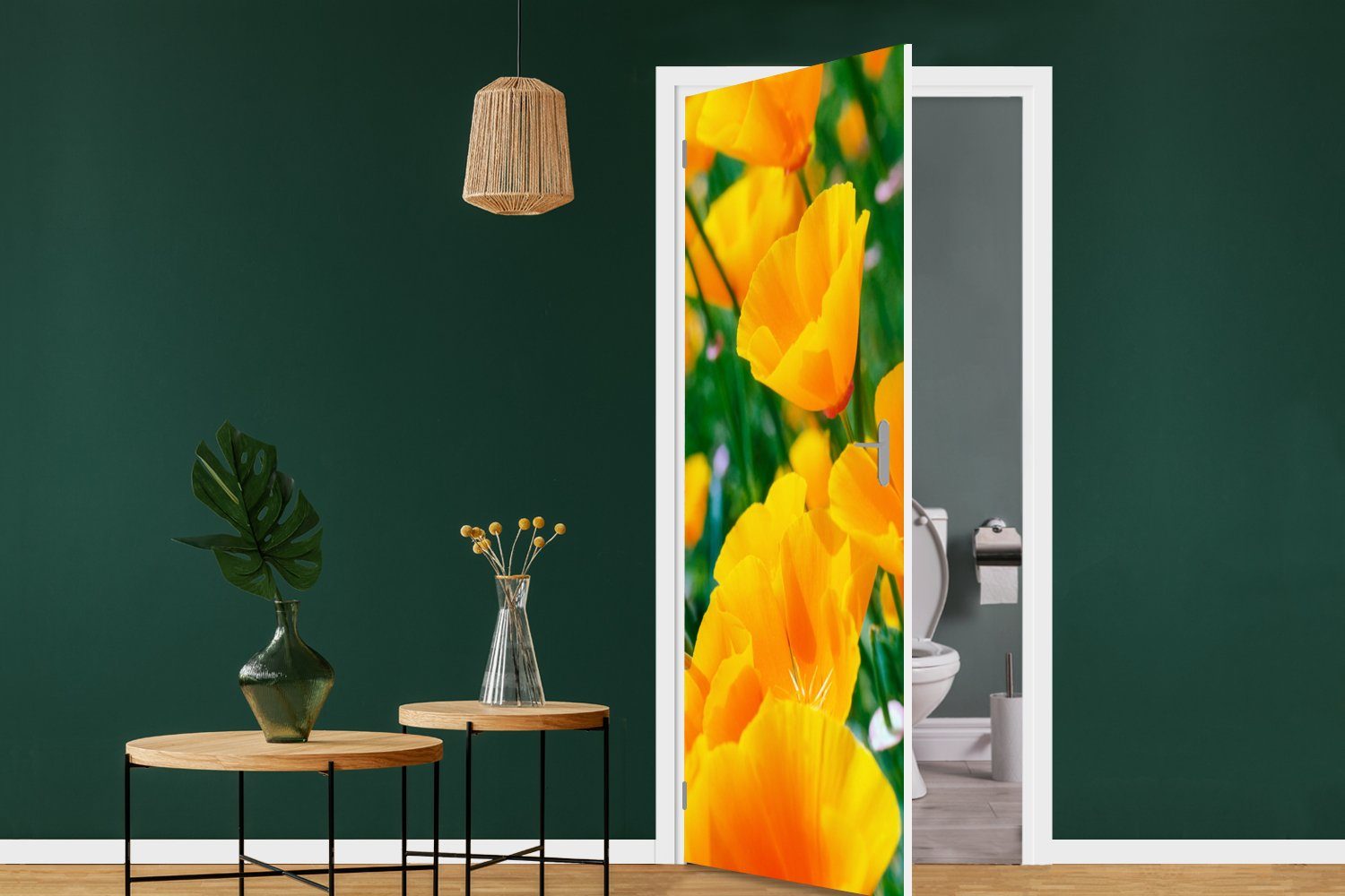 Blumen für Tür, Fototapete (1 St), - Orange, Garten Matt, Türaufkleber, - 75x205 MuchoWow Türtapete cm bedruckt,