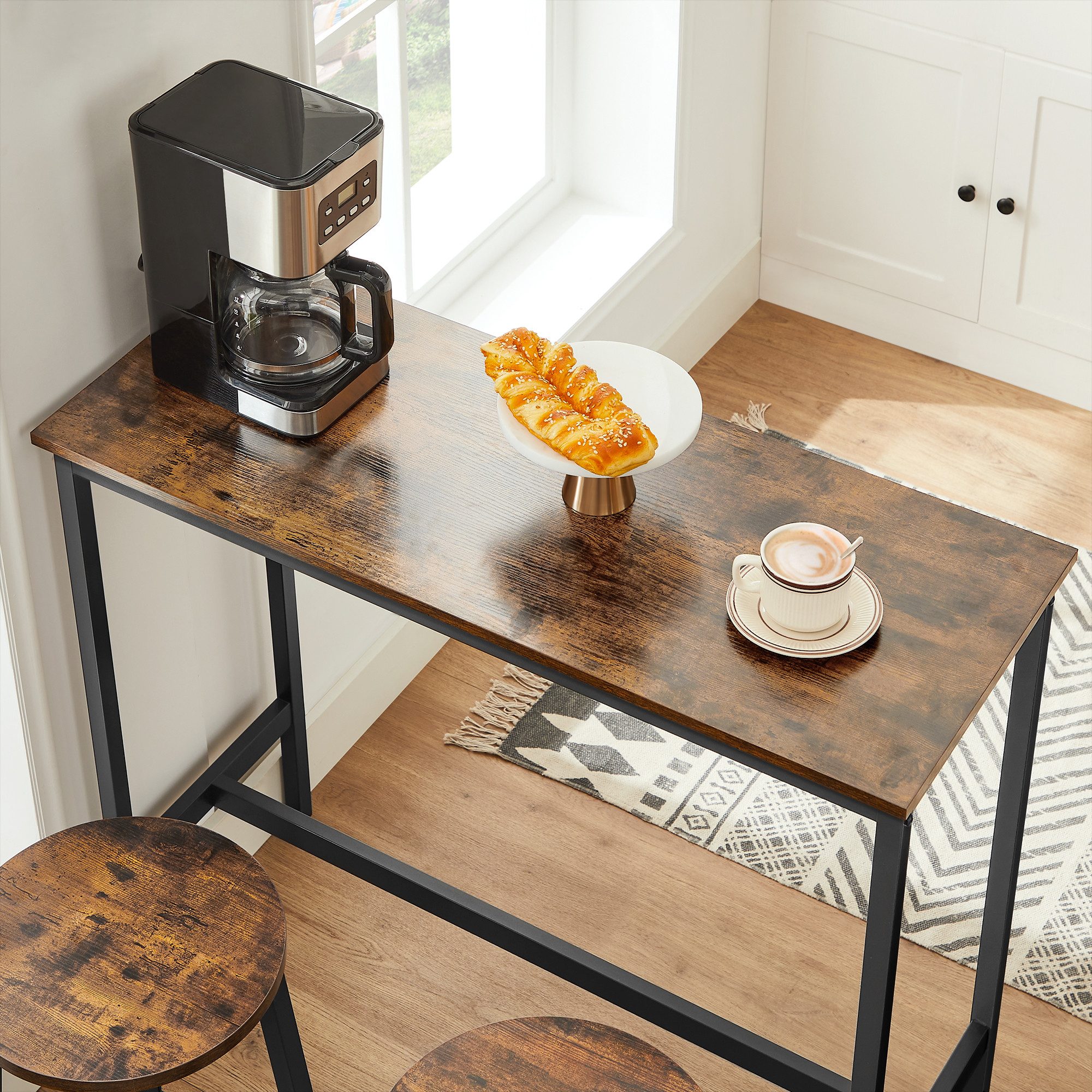 VASAGLE Bartisch Küchentisch-Set, Stehtisch(100 x 40 x 90 cm), mit 2 Barhockern