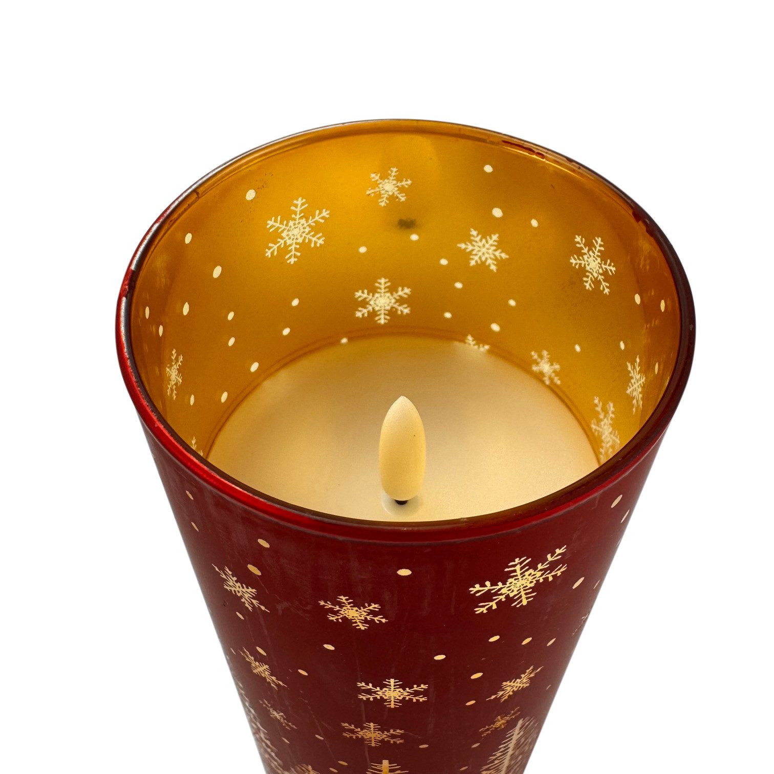 Online-Fuchs LED-Kerze 3 rote LED Kerzen aus Glas mit Timer - Weihnachtsdeko mit Hirschmotiv, realistische Kerzenflamme, warmweiße Beleuchtung, liebevolle Winte – Bild 3 von 5